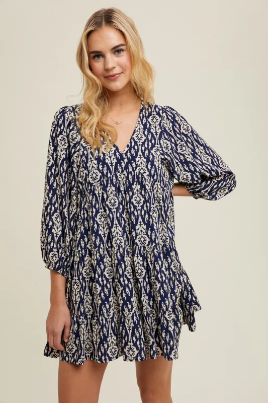 Navy Printed Mini Dress sold by Pinkblush