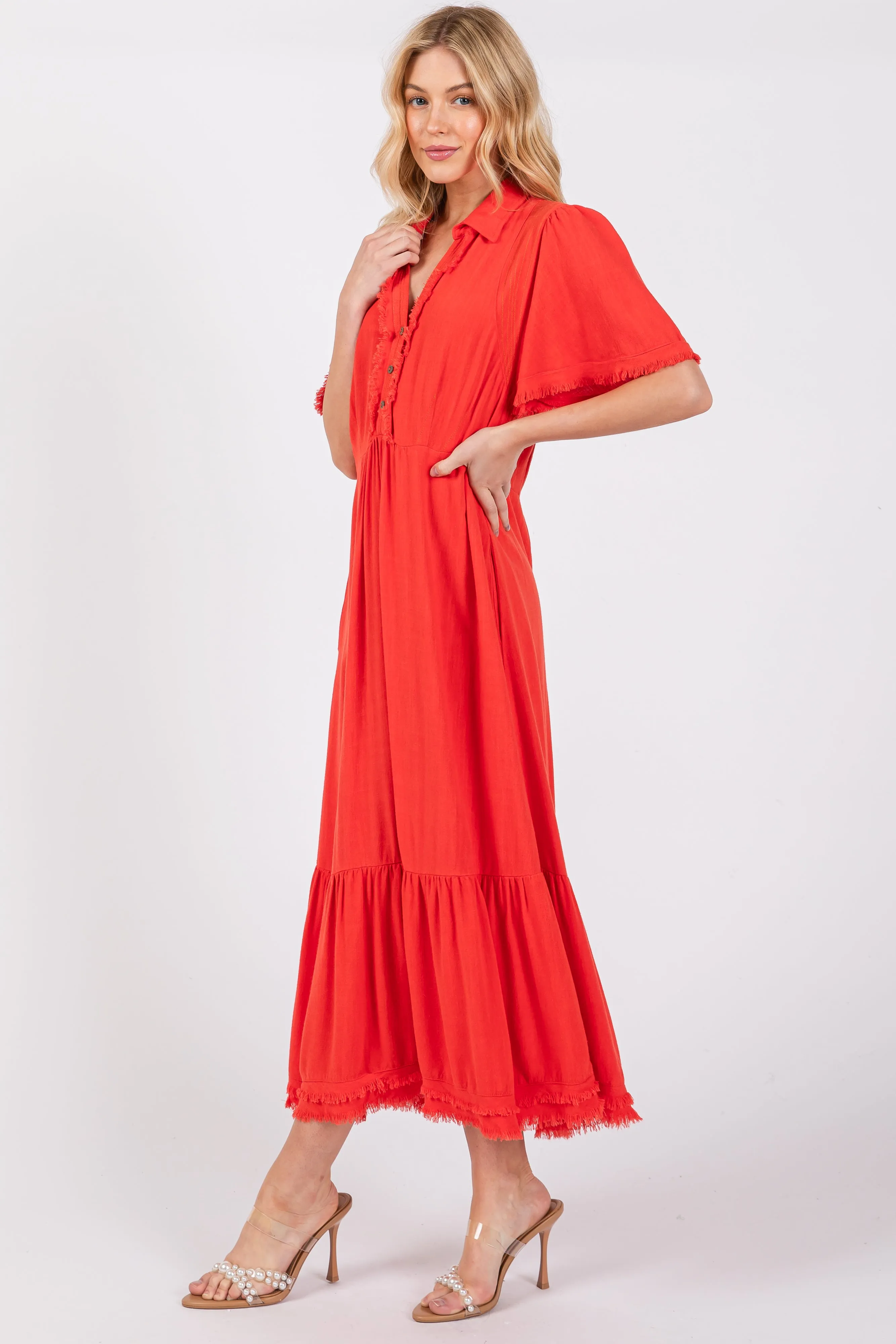 Red Collared Pocketed Midi Dress sold by Pinkblush product image thumbnail 2