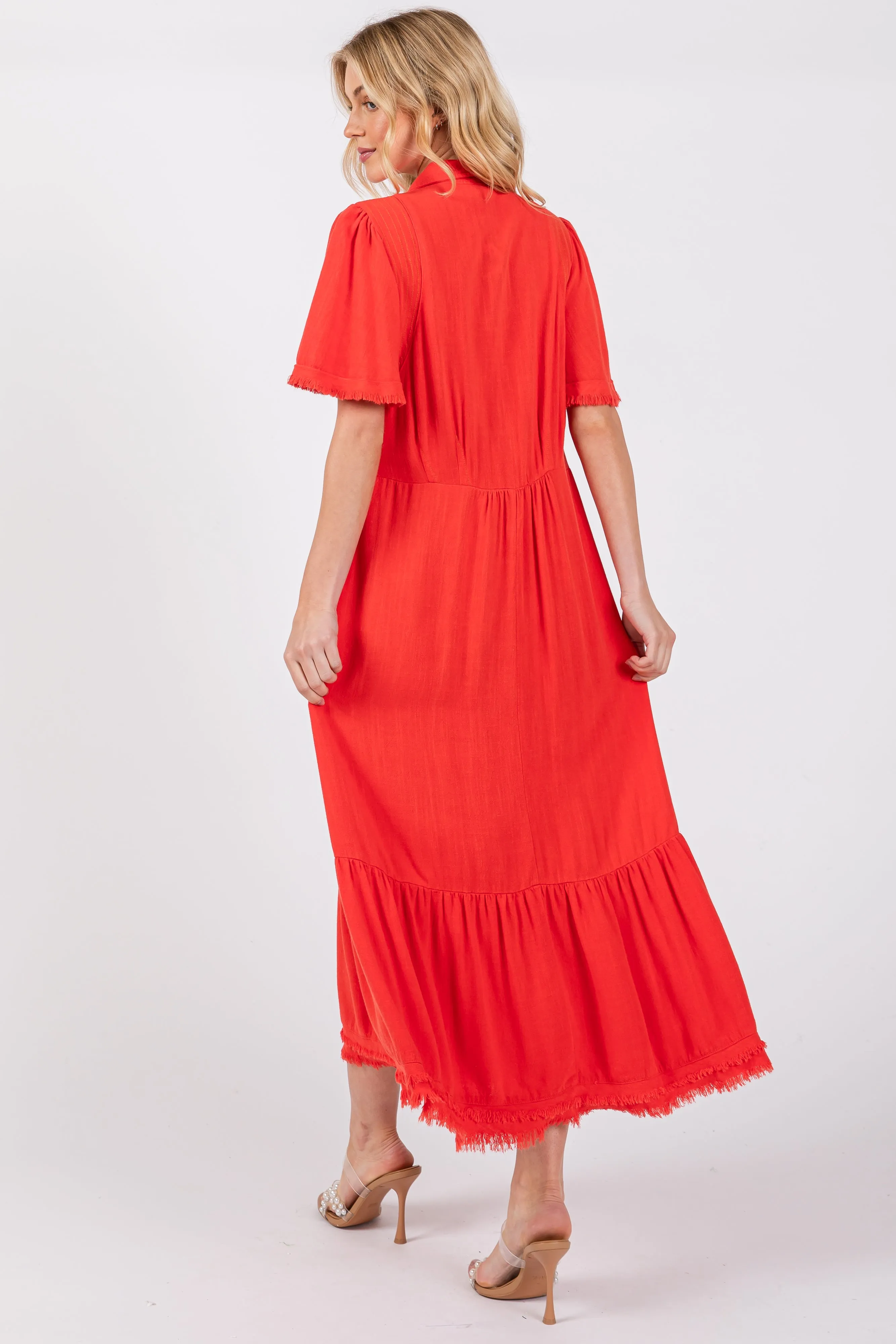 Red Collared Pocketed Midi Dress sold by Pinkblush product image thumbnail 3