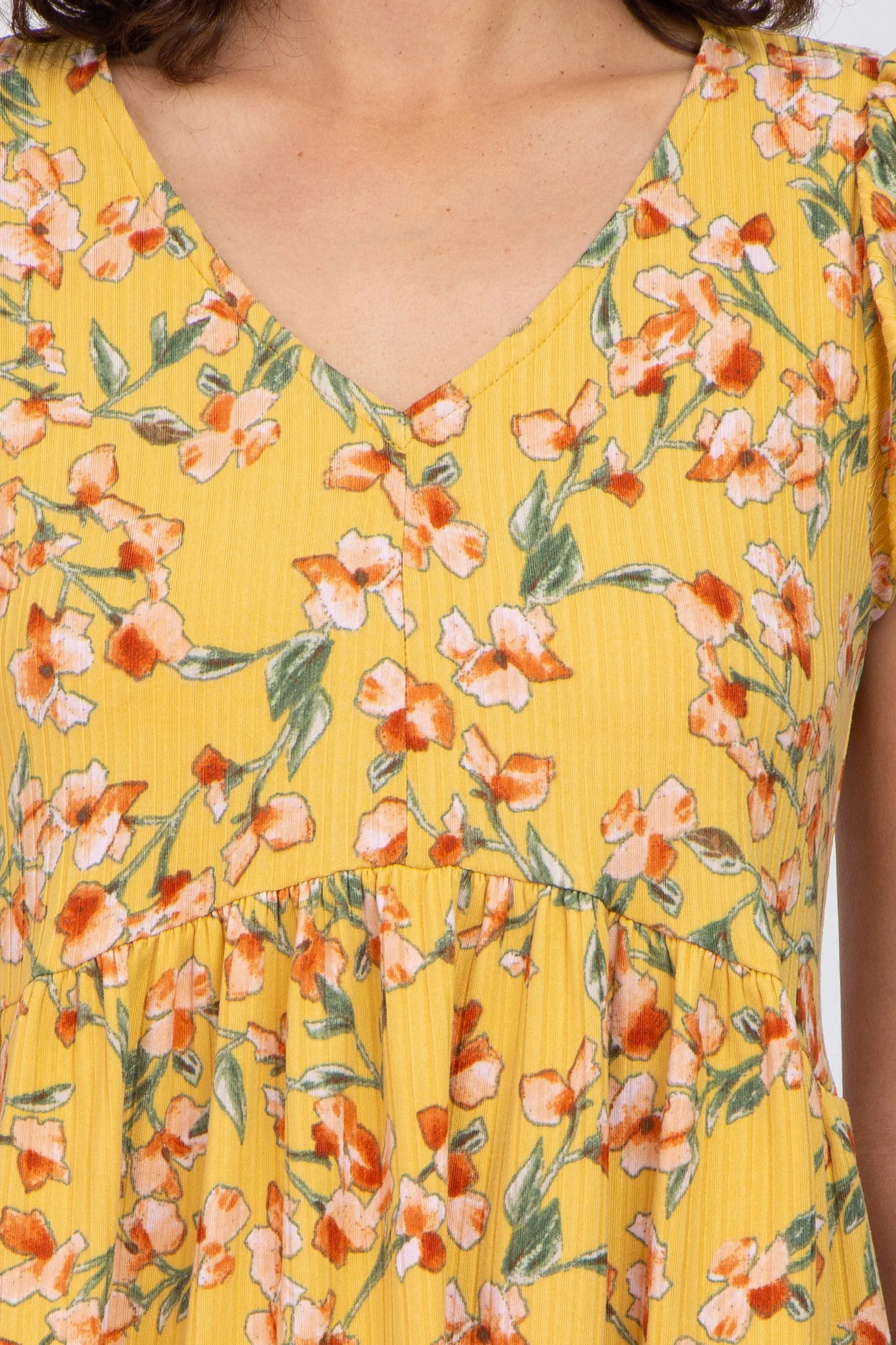 Yellow Floral Ribbed Ruffle Sleeve Top sold by Pinkblush product image thumbnail 4