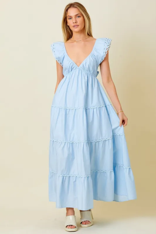 Light Blue Ruffle Trim Maxi Dress sold by Pinkblush