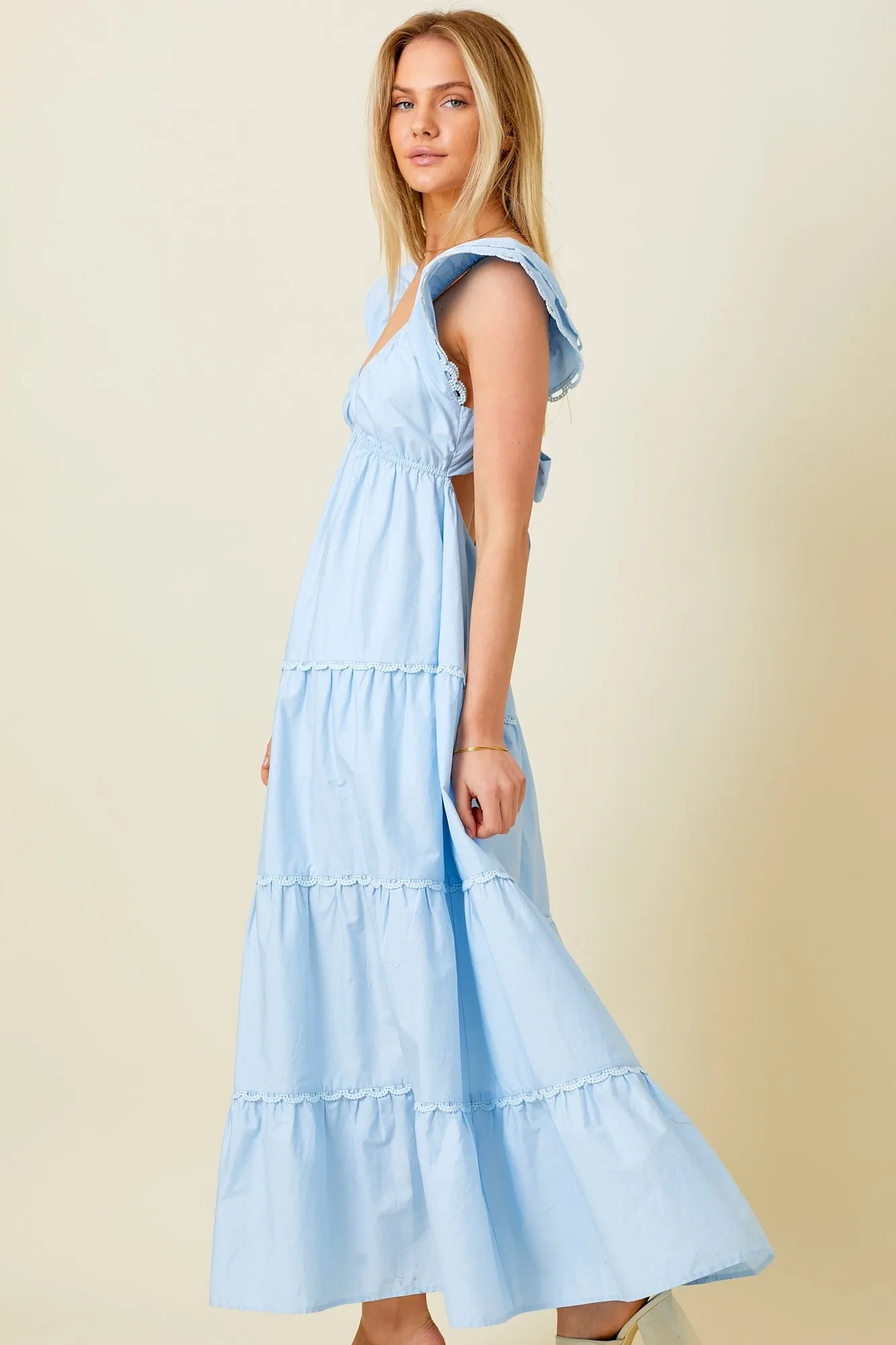 Light Blue Ruffle Trim Maxi Dress sold by Pinkblush product image thumbnail 2