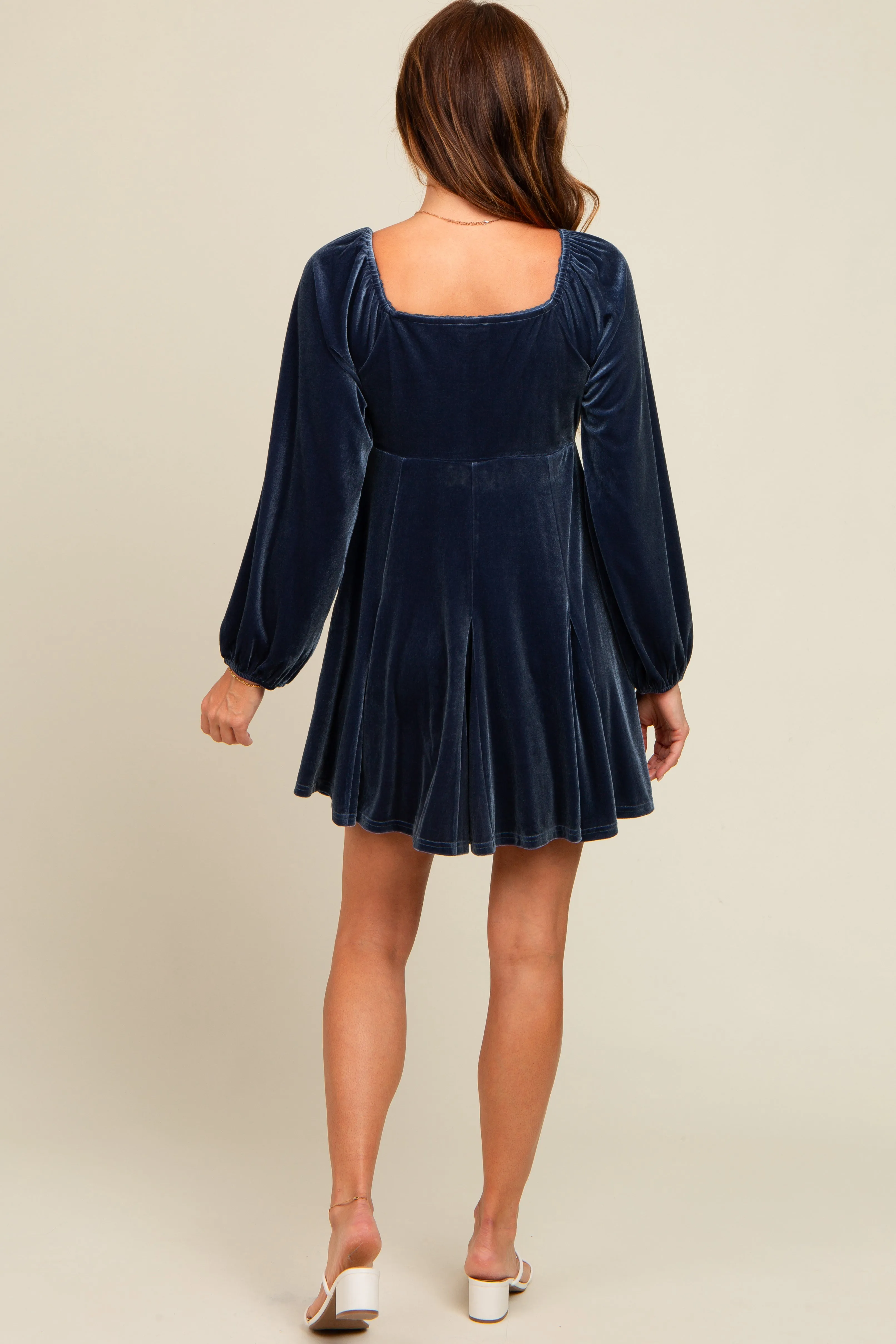 Blue Velvet Bubble Sleeve Mini Dress sold by Pinkblush product image thumbnail 4