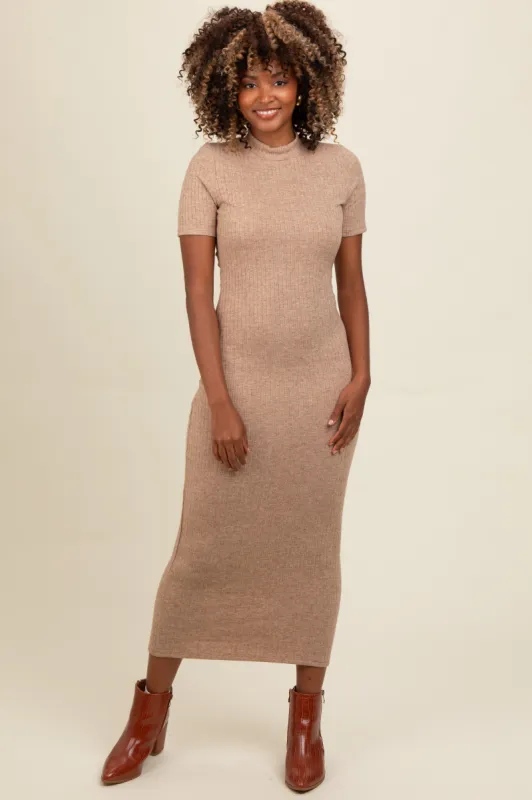 Mocha Knit Short Sleeve Midi Dress sold by Pinkblush