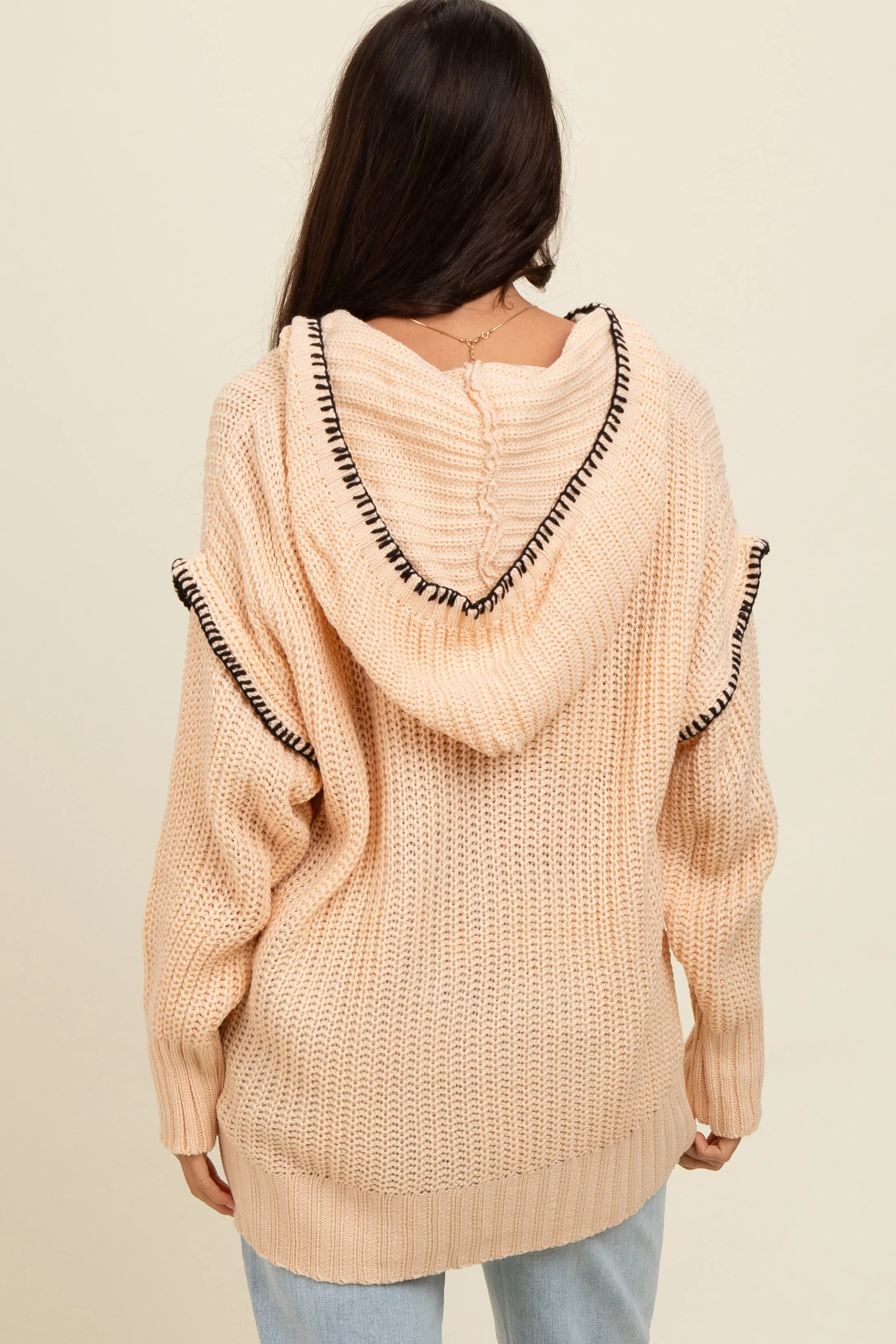 Beige Contrast Stitch Hooded Sweater sold by Pinkblush product image thumbnail 3