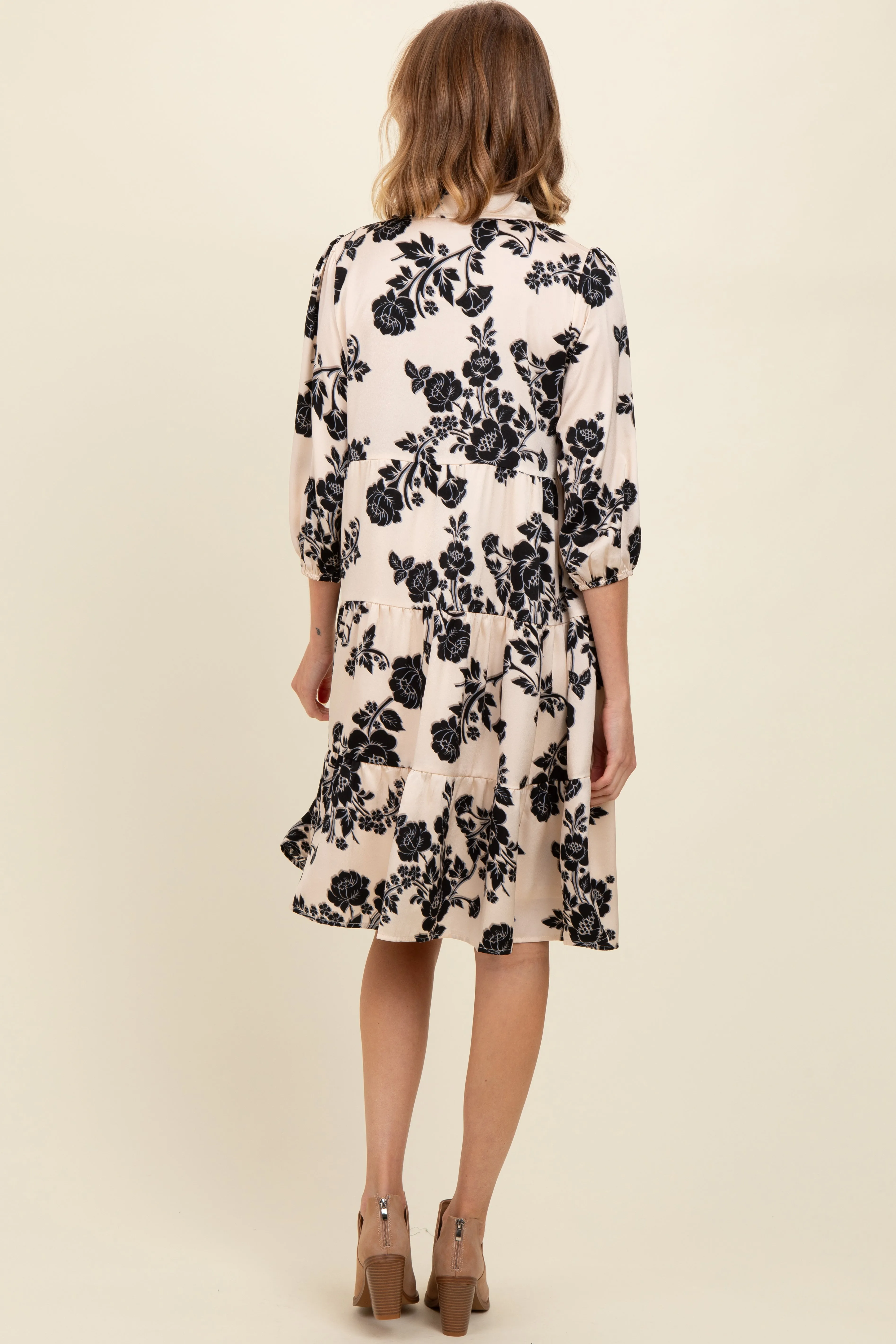 Cream Floral Button Down Collared Dress sold by Pinkblush product image thumbnail 2