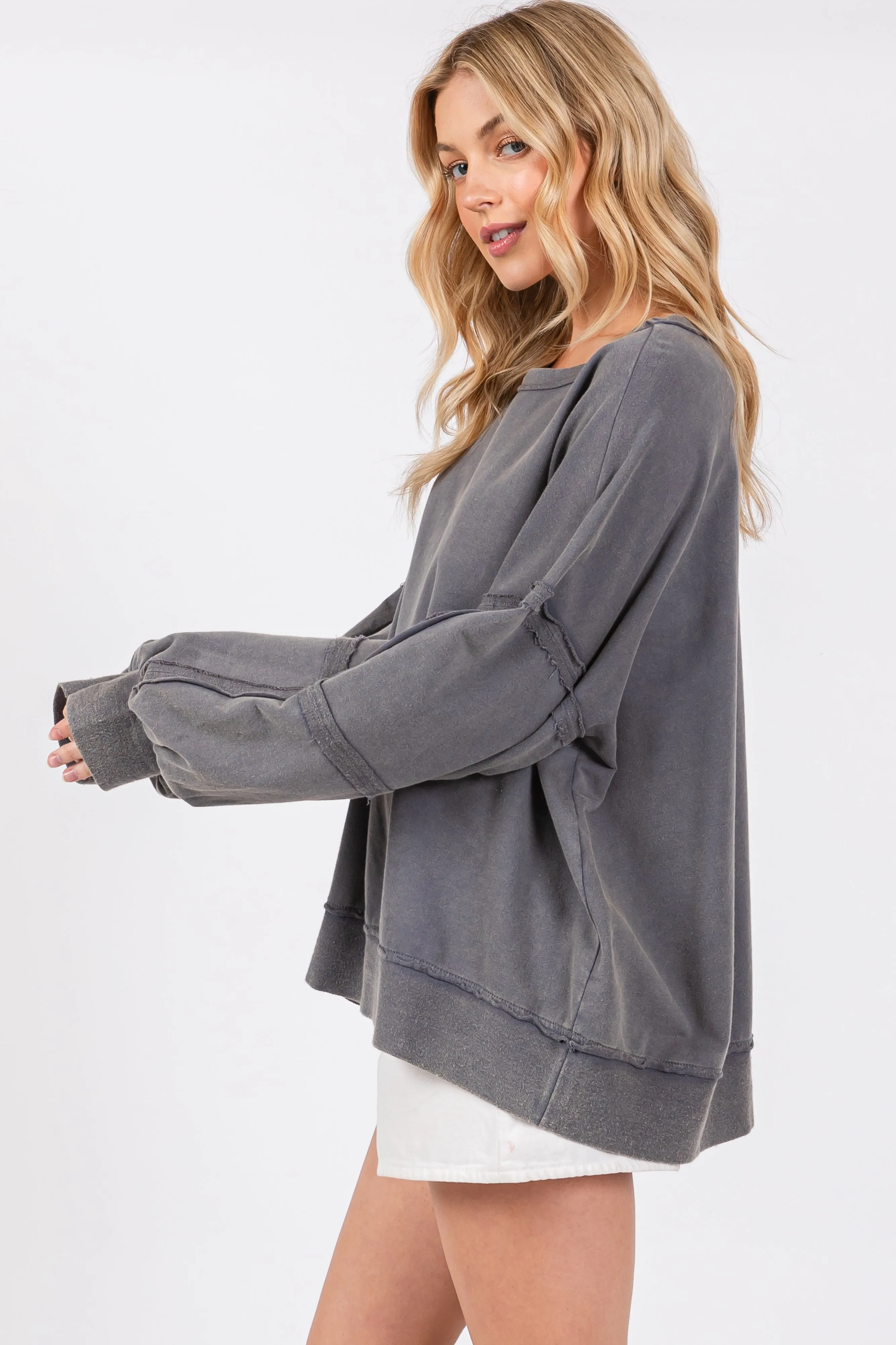 Charcoal Raw Hem Detail Pullover Top sold by Pinkblush product image thumbnail 2