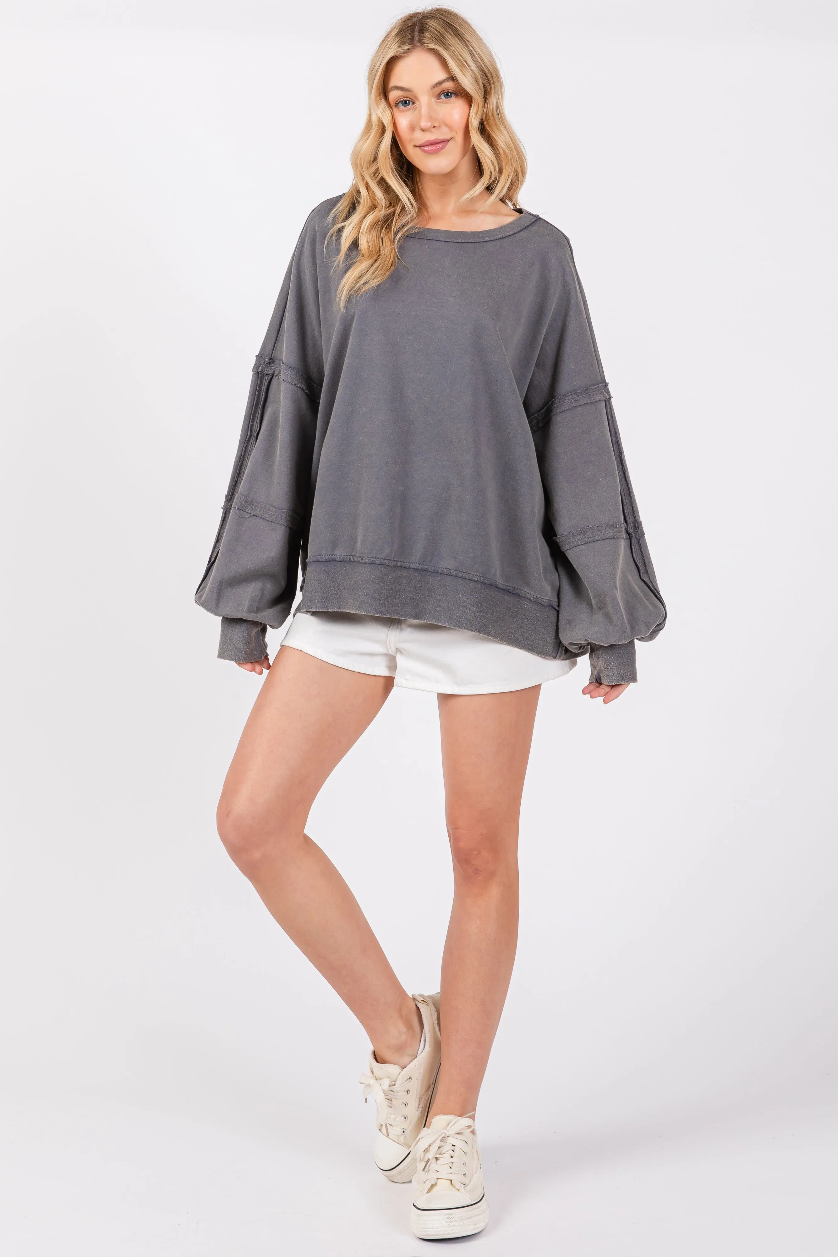 Charcoal Raw Hem Detail Pullover Top sold by Pinkblush product image thumbnail 4