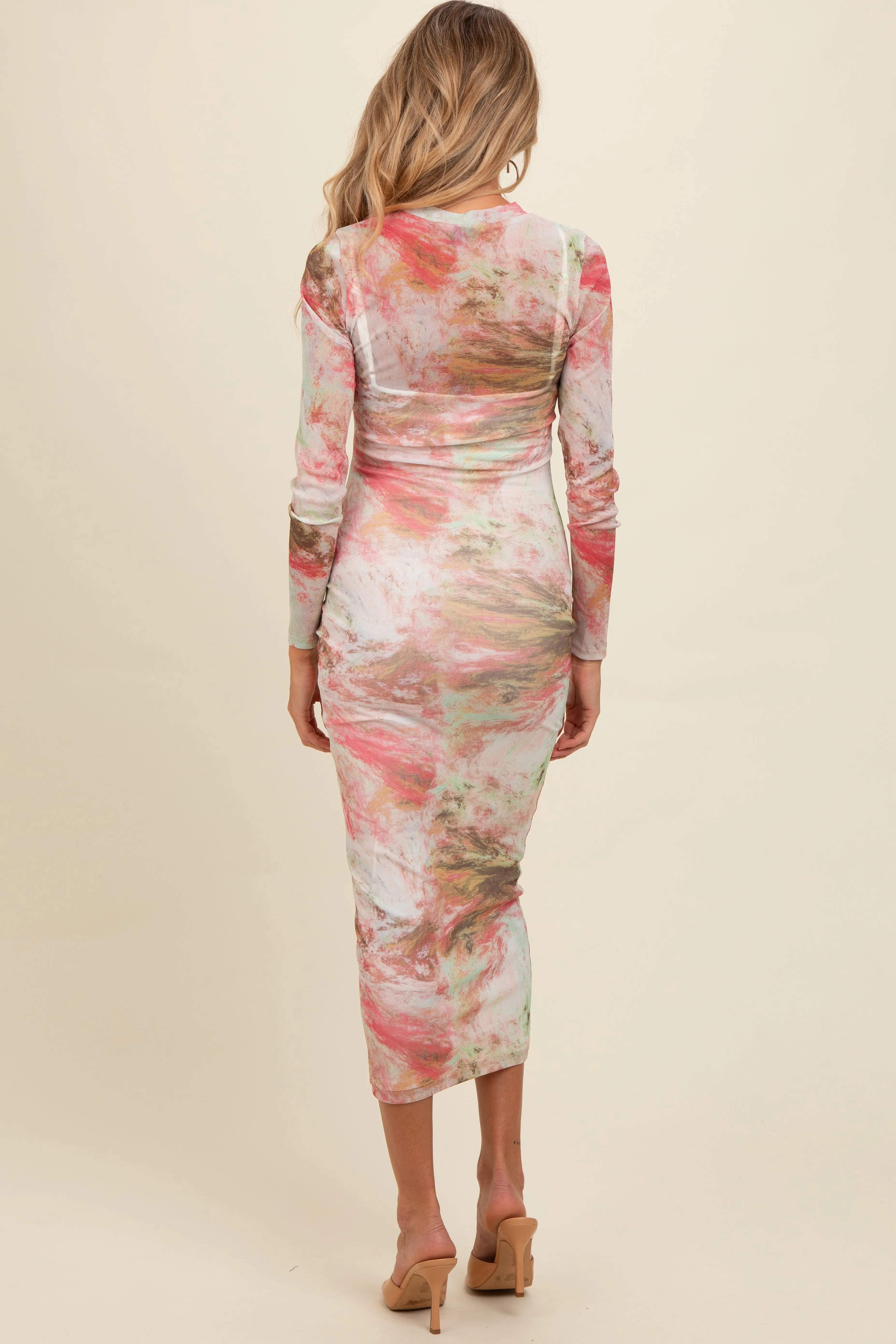 Pink Abstract Printed Mesh Overlay Maternity Maxi Dress sold by Pinkblush product image thumbnail 2