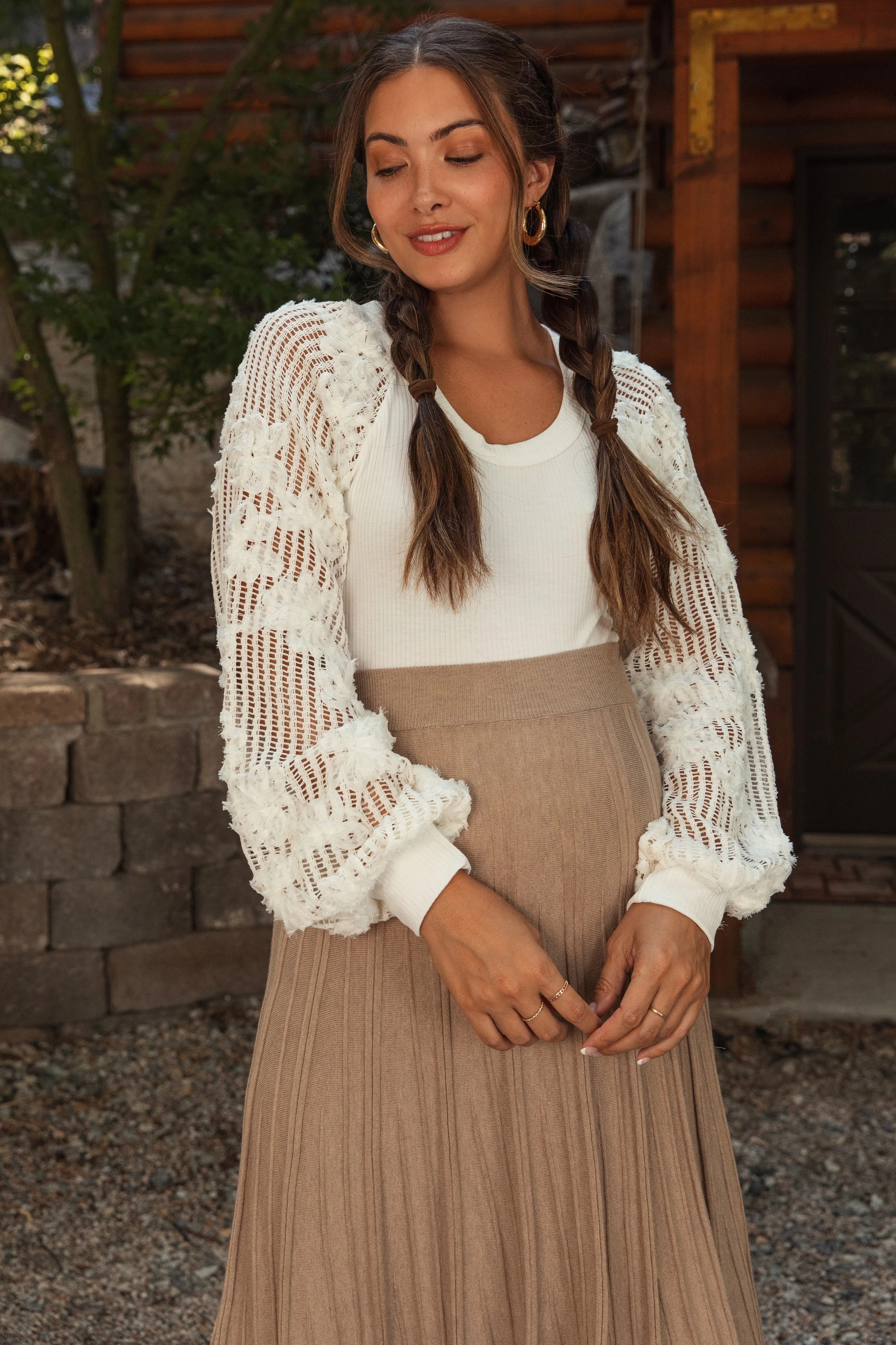 Ivory Floral Lace Balloon Sleeve Maternity Top sold by Pinkblush product image thumbnail 2
