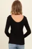 Black Ribbed Scoop Neck Long Sleeve Top sold by Pinkblush