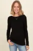 Black Ribbed Scoop Neck Long Sleeve Top sold by Pinkblush
