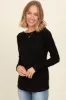 Black Ribbed Scoop Neck Long Sleeve Top sold by Pinkblush