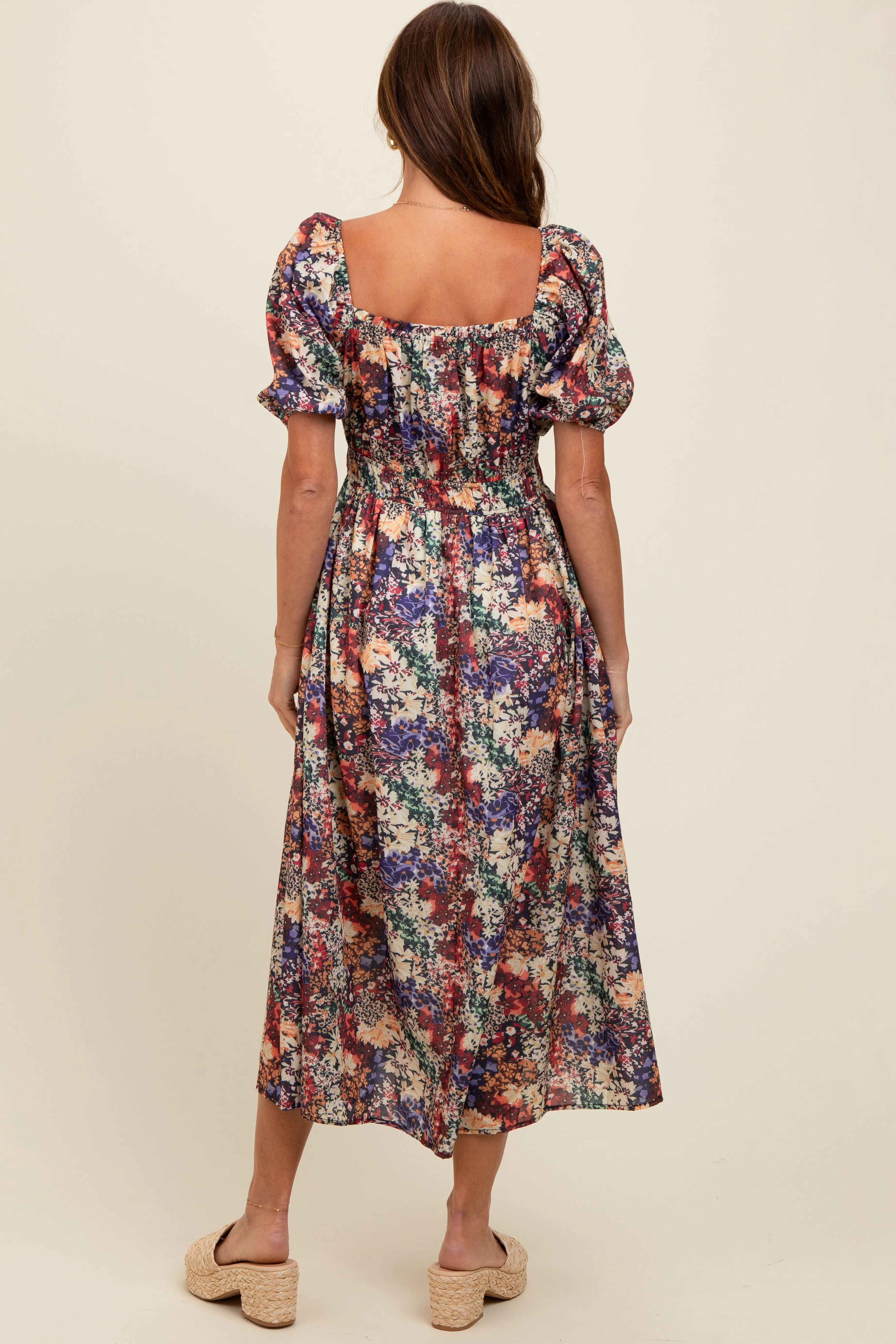 Black Floral Puff Sleeve Midi Dress sold by Pinkblush product image thumbnail 4
