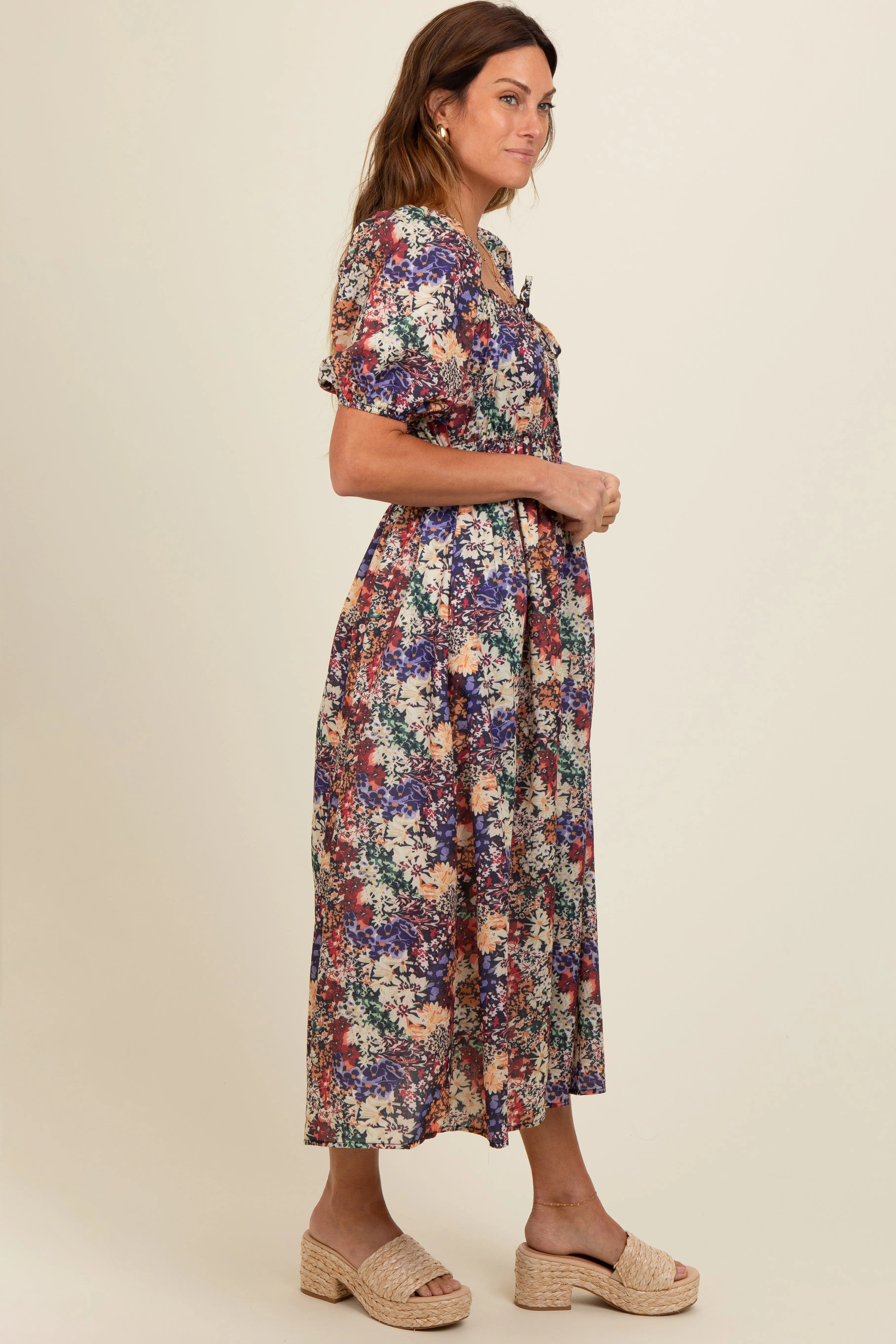 Black Floral Puff Sleeve Midi Dress sold by Pinkblush product image thumbnail 3