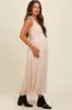 Cream Textured Smocked Bodice Sleeveless Maternity Maxi Dress sold by Pinkblush