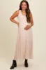 Cream Textured Smocked Bodice Sleeveless Maternity Maxi Dress sold by Pinkblush