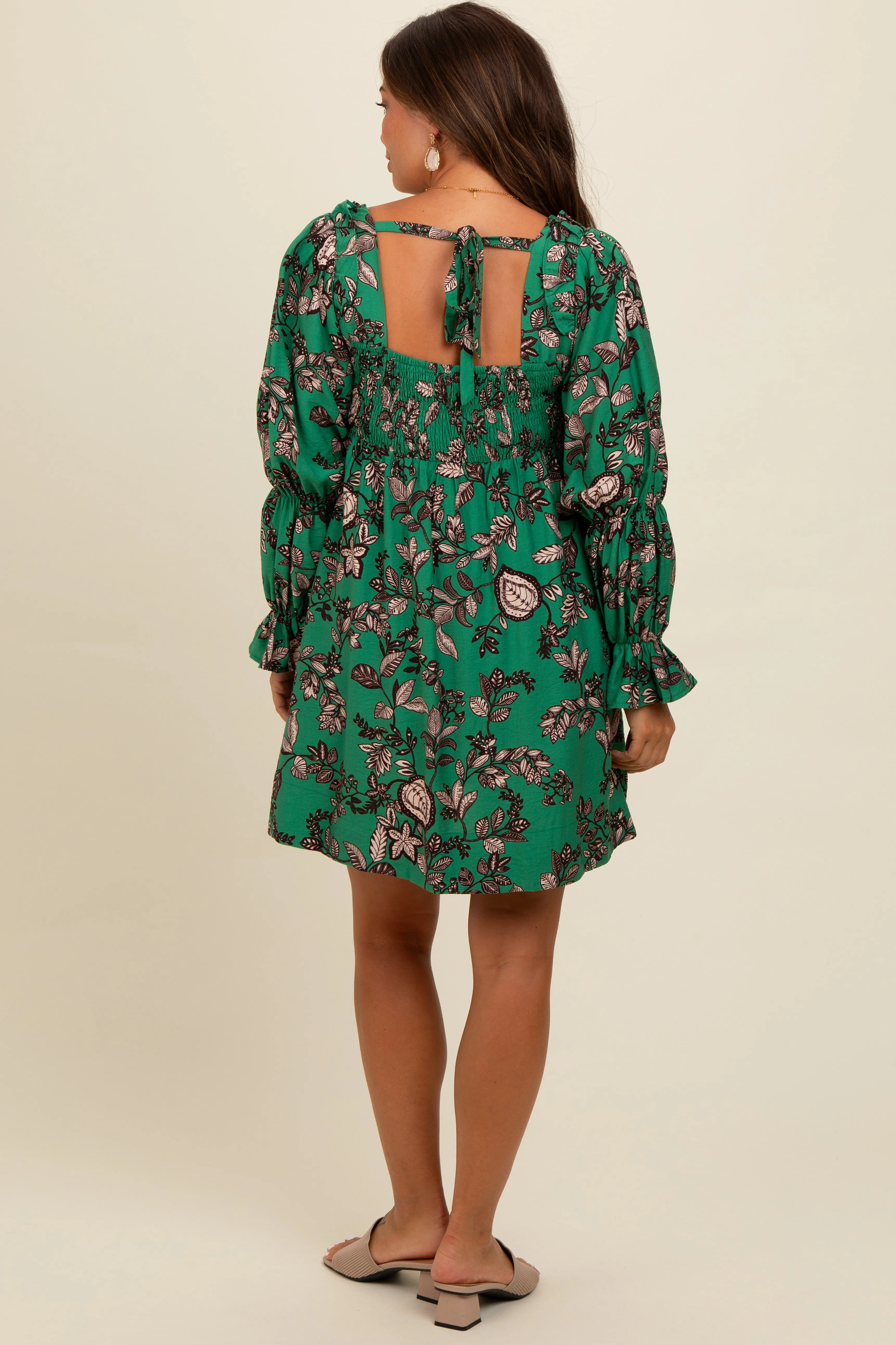 Green 3/4 Ruffle Sleeve Floral Maternity Mini Dress sold by Pinkblush product image thumbnail 3