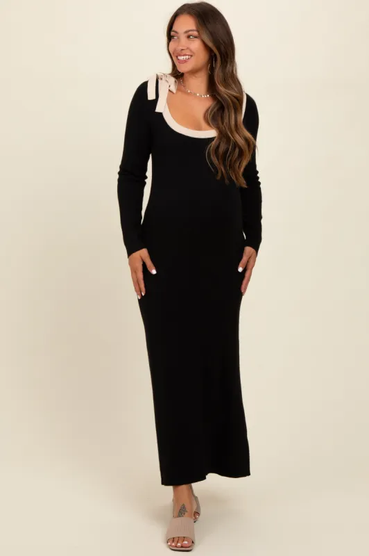 Black Shoulder Bow Detail Maternity Maxi Sweater Dress sold by Pinkblush