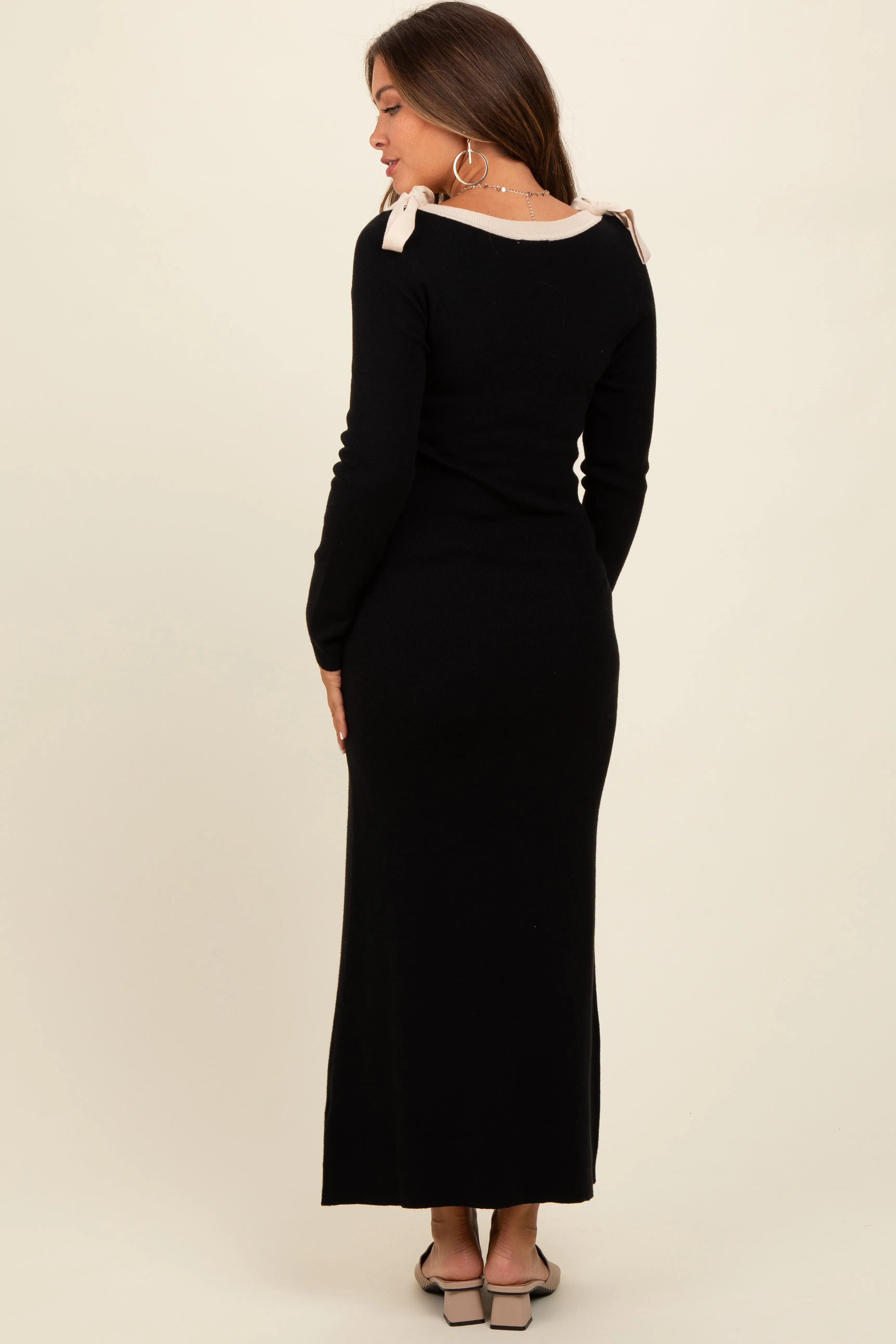 Black Shoulder Bow Detail Maternity Maxi Sweater Dress sold by Pinkblush product image thumbnail 3