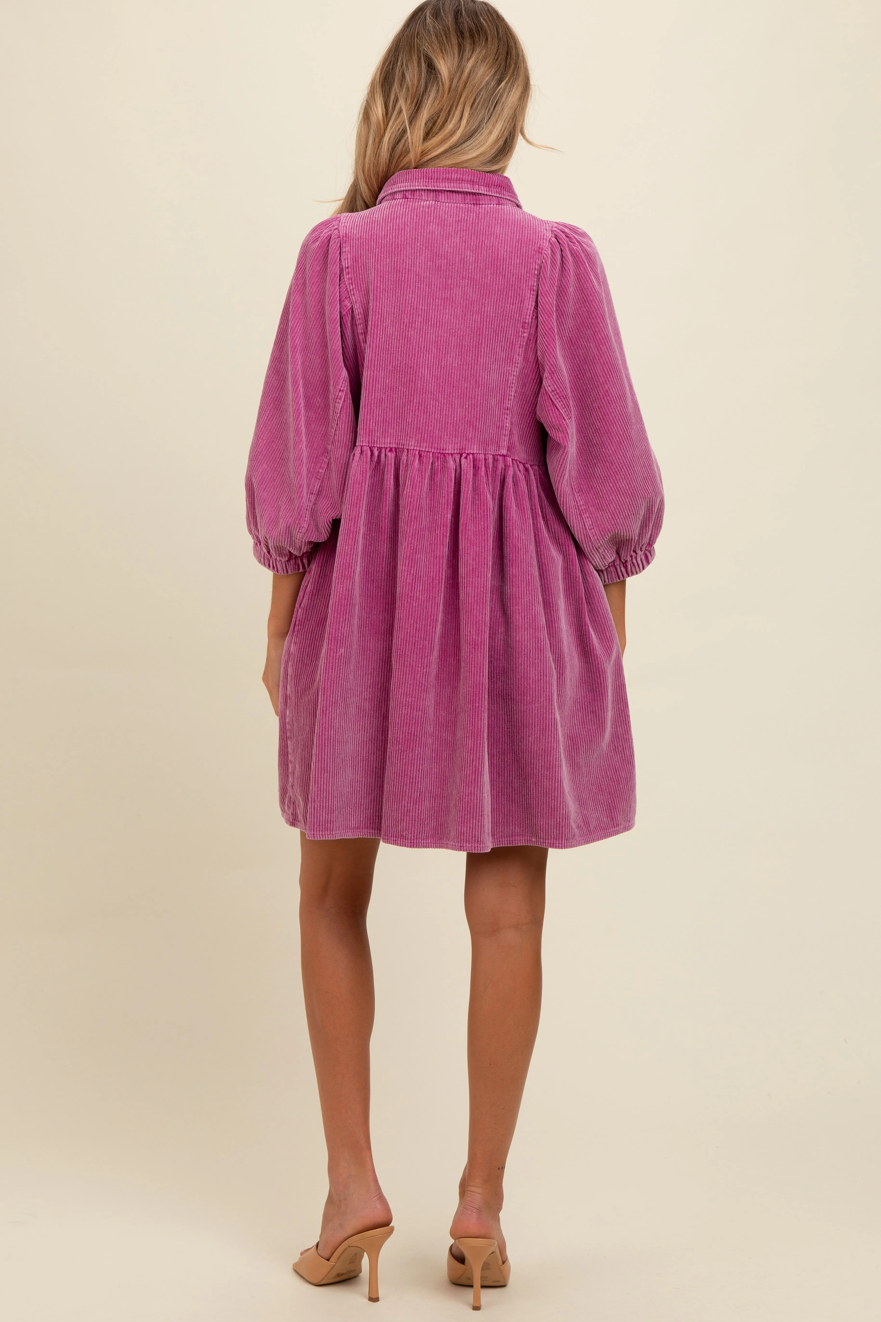 Magenta Corduroy Button Down Maternity Dress sold by Pinkblush product image thumbnail 3