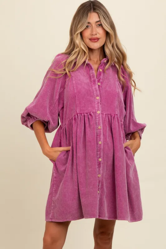 Magenta Corduroy Button Down Maternity Dress sold by Pinkblush