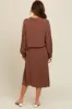 Mocha Linen Cropped Shirt Midi Dress Set sold by Pinkblush