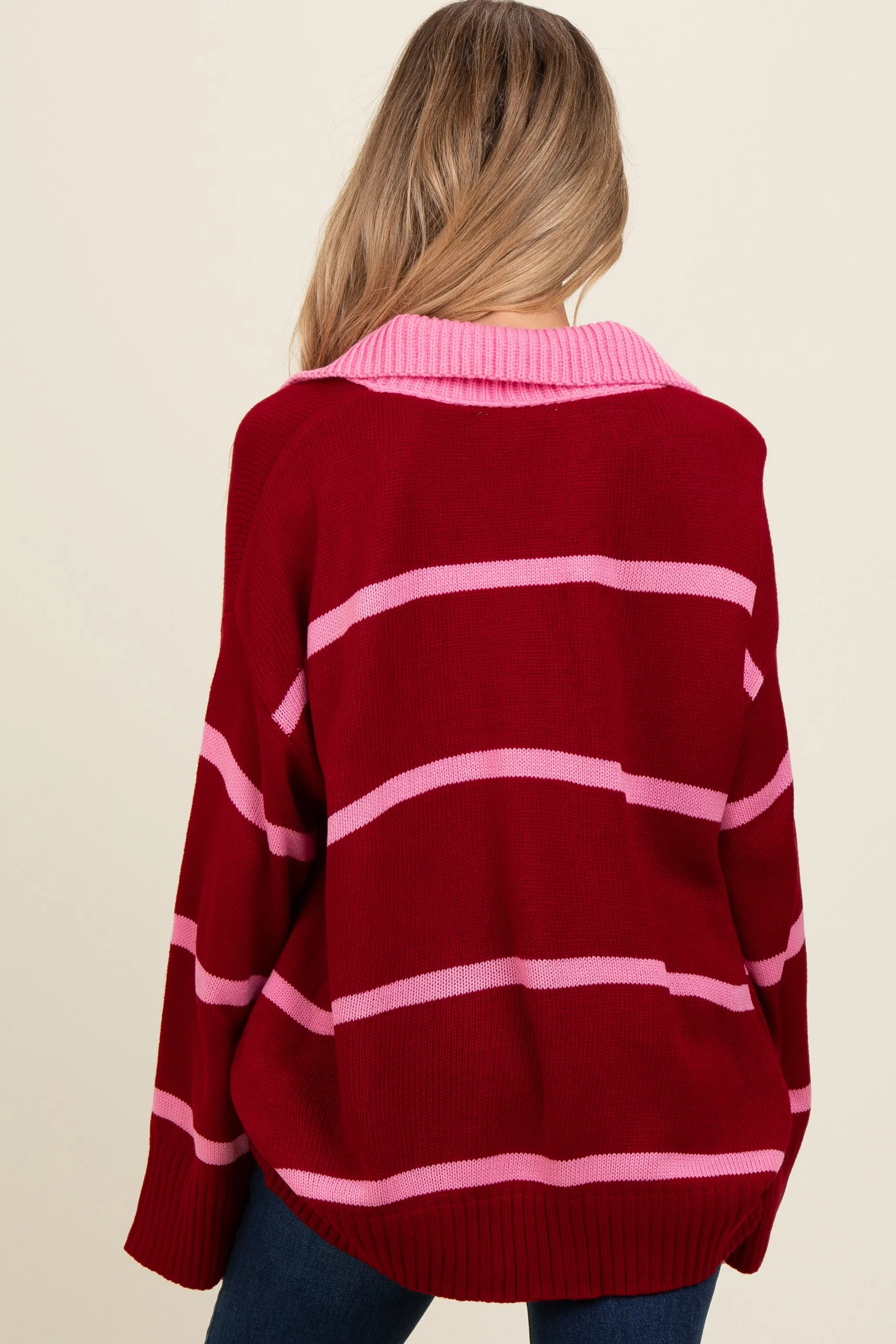 Red Striped Collared Maternity Sweater sold by Pinkblush product image thumbnail 4