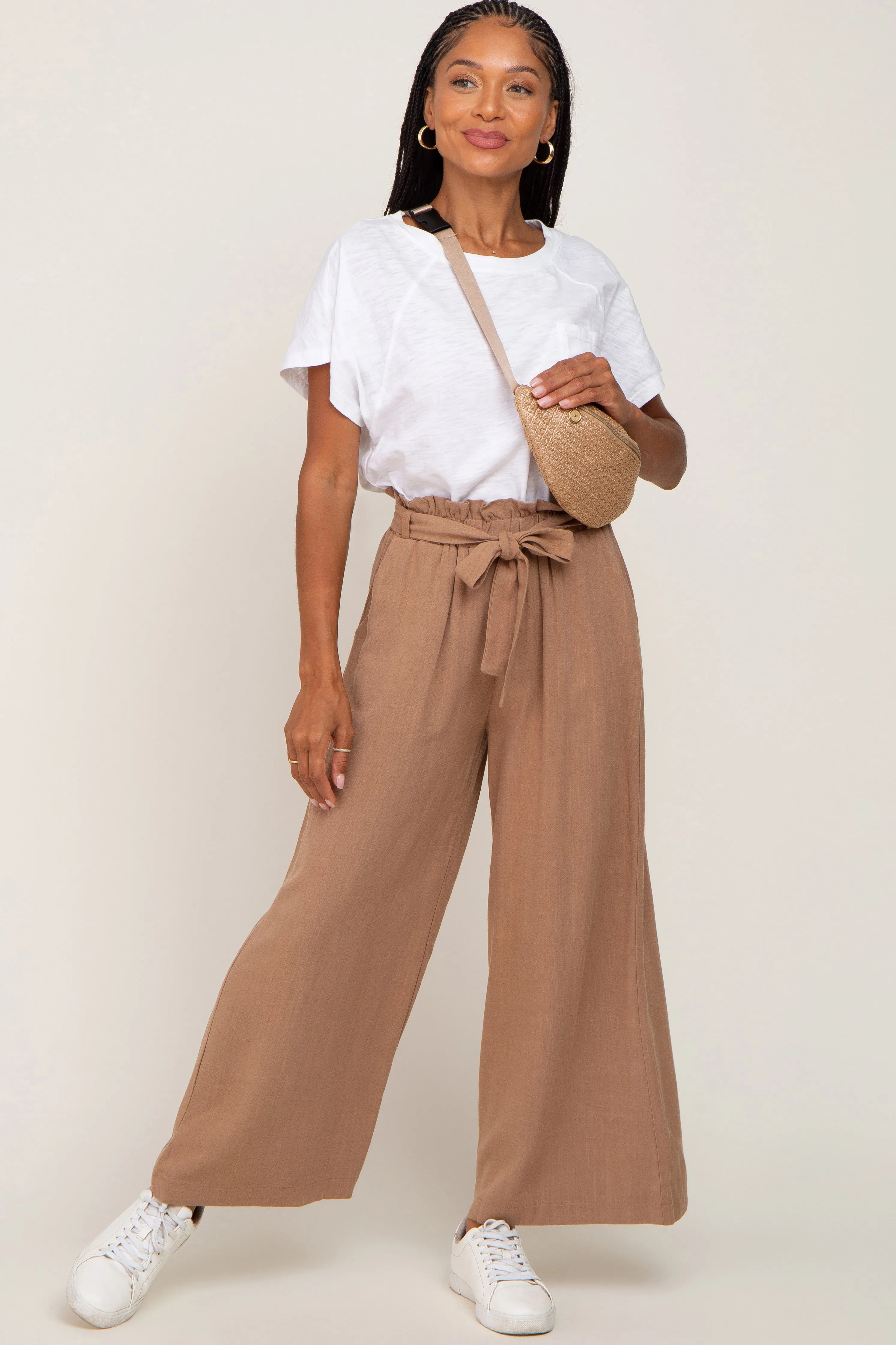 Mocha Paper Bag Wide Leg Pants sold by Pinkblush
