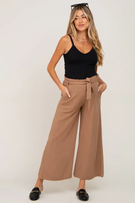 Mocha Paper Bag Wide Leg Maternity Pants sold by Pinkblush