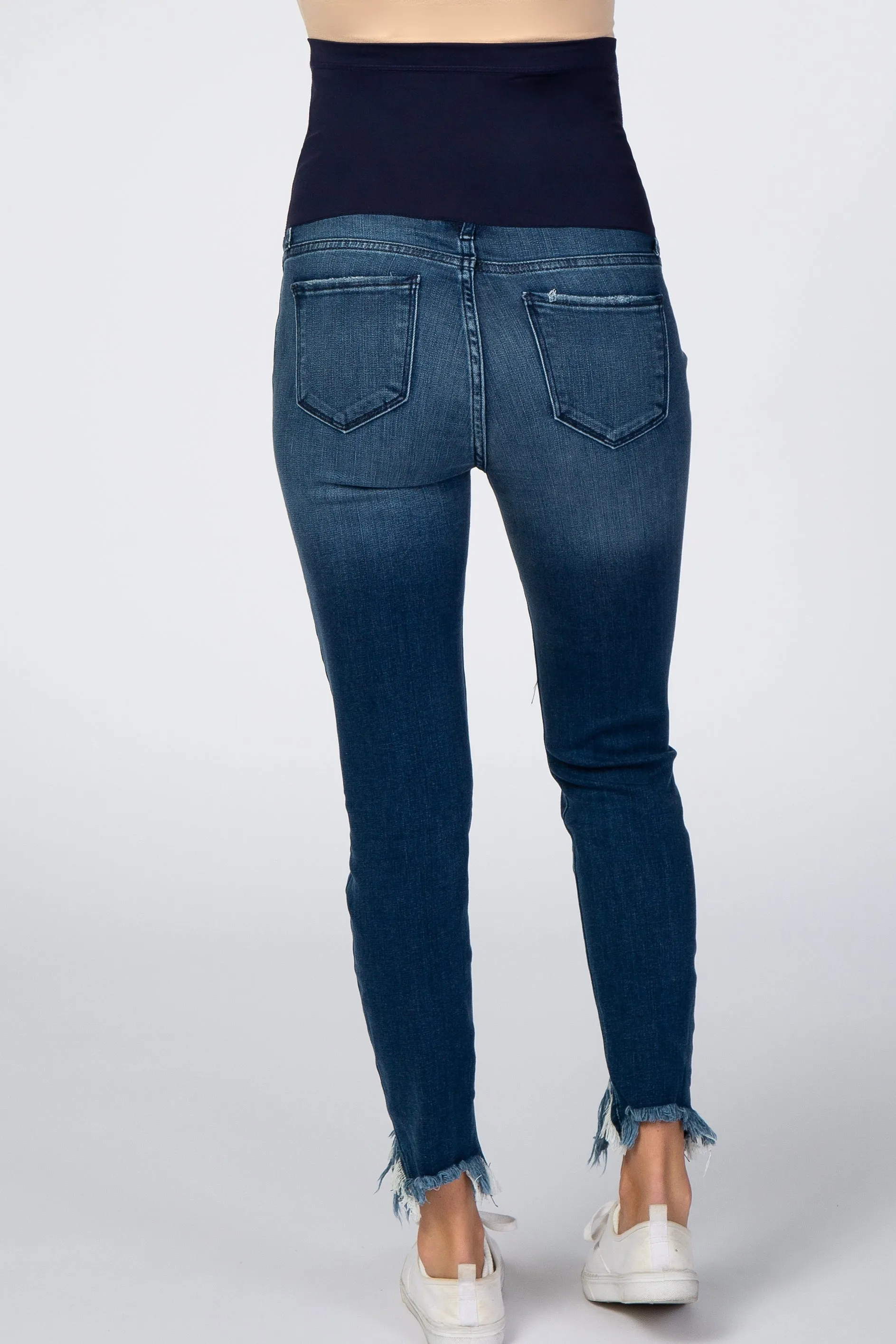 Navy Blue Distressed Fringe Hem Maternity Jeans sold by Pinkblush product image thumbnail 4