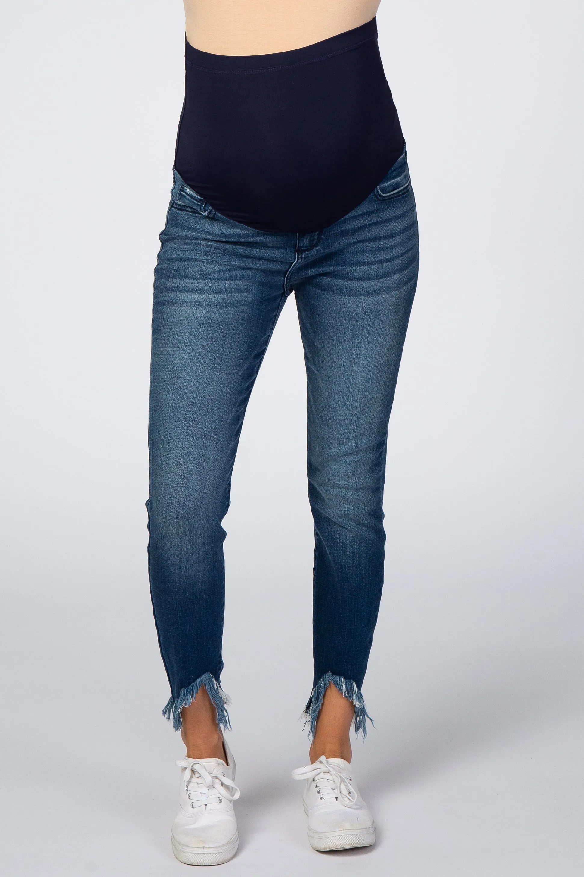 Navy Blue Distressed Fringe Hem Maternity Jeans sold by Pinkblush product image thumbnail 2