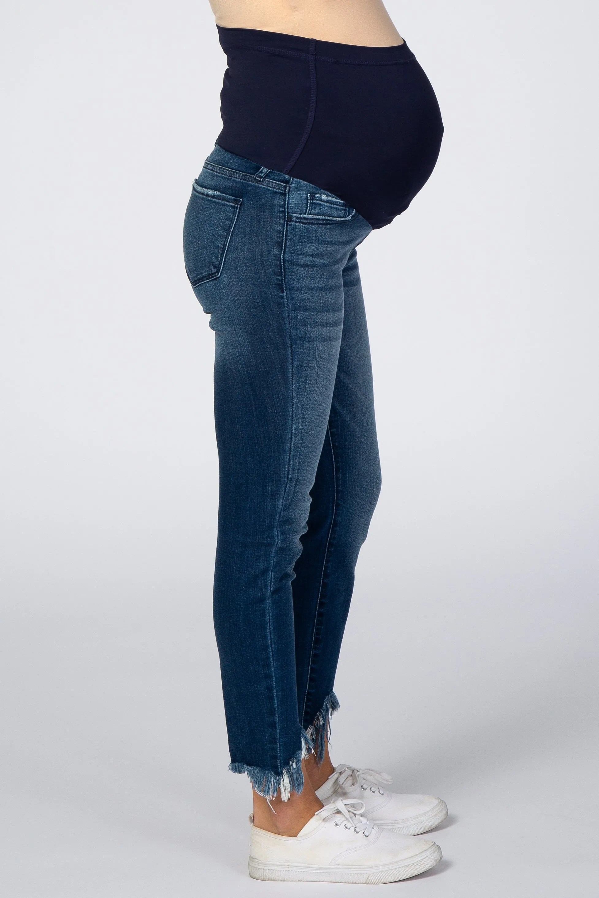 Navy Blue Distressed Fringe Hem Maternity Jeans sold by Pinkblush product image thumbnail 3
