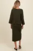 Forest Green Textured Knit Top And Midi Skirt Maternity Set sold by Pinkblush