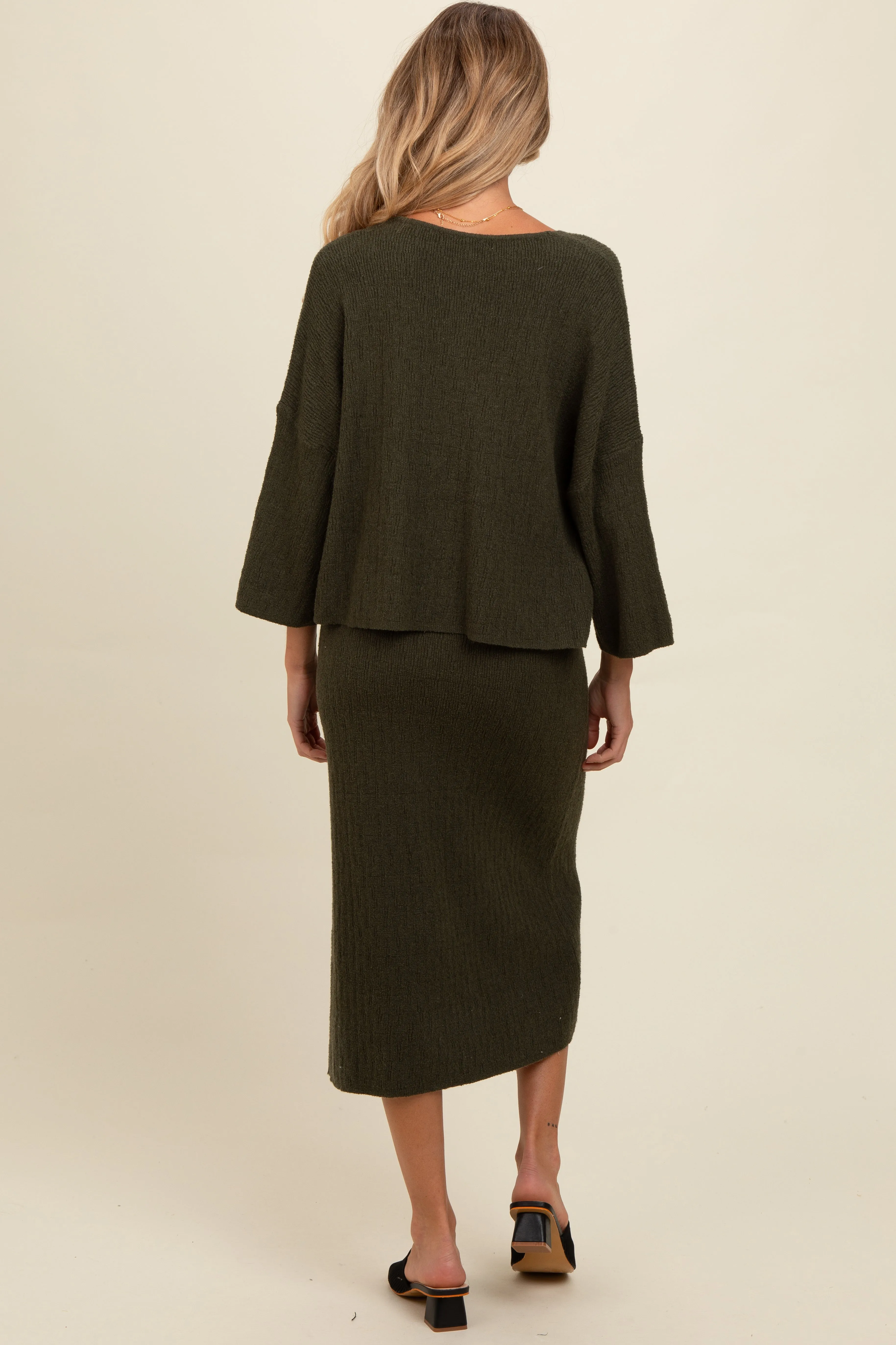 Forest Green Textured Knit Top And Midi Skirt Maternity Set sold by Pinkblush product image thumbnail 3