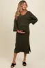 Forest Green Textured Knit Top And Midi Skirt Maternity Set sold by Pinkblush