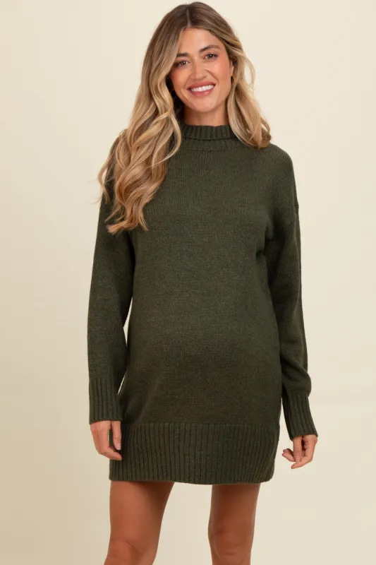 Olive Turtle Neck Maternity Mini Sweater Dress sold by Pinkblush