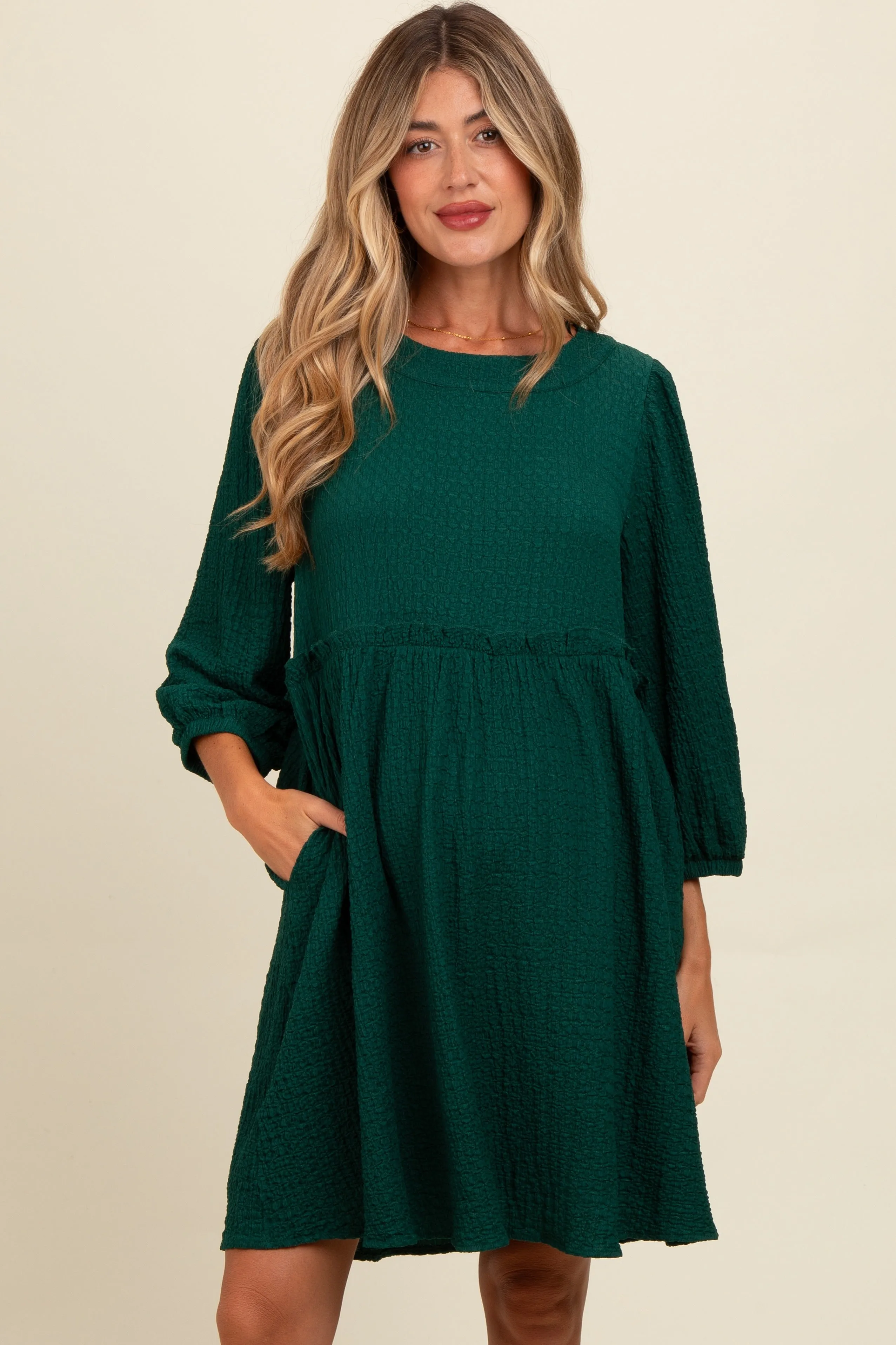 Forest Green Knit Ruffle Trim Maternity Dress sold by Pinkblush