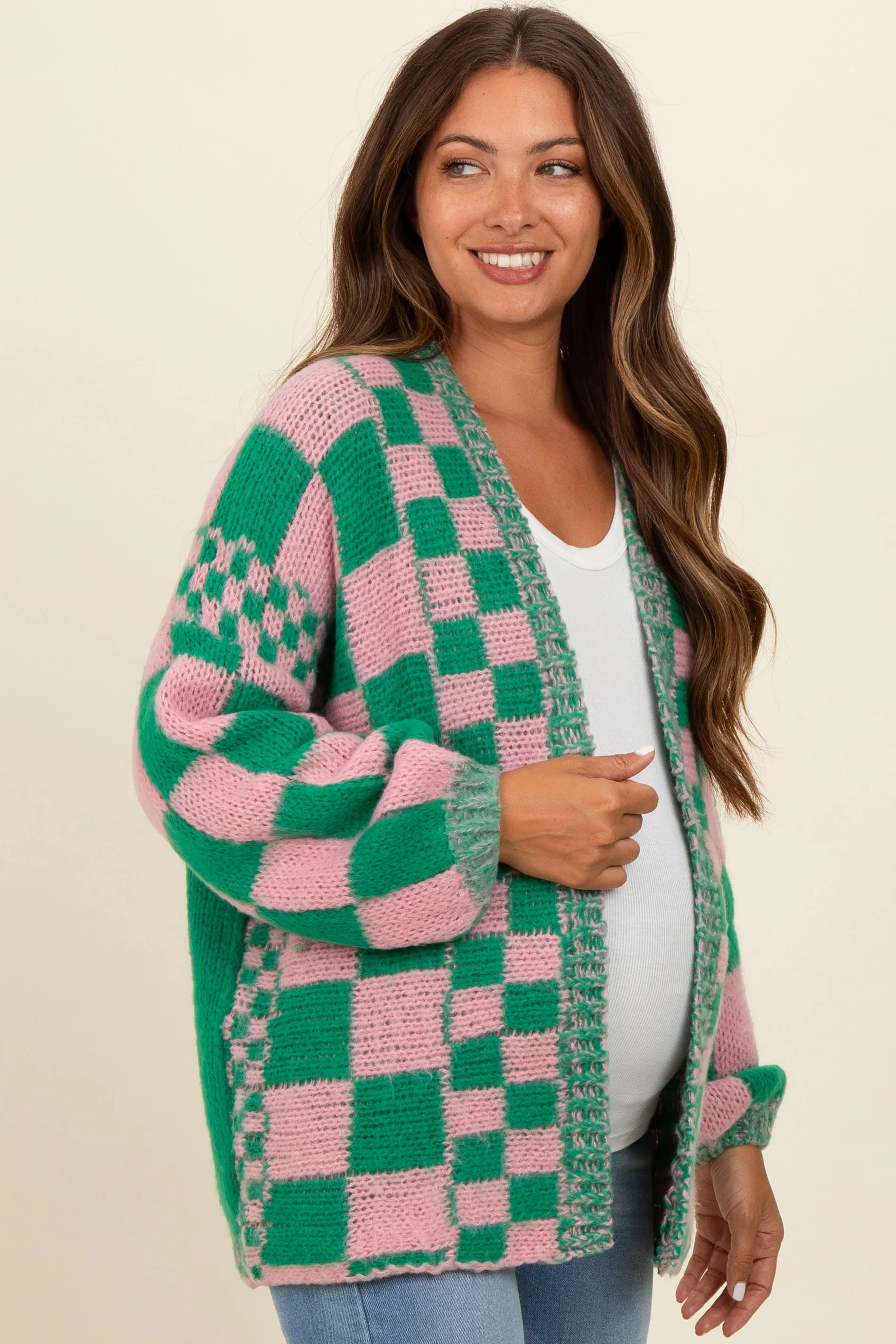 Pink Checkered Maternity Cardigan Sweater sold by Pinkblush product image thumbnail 2