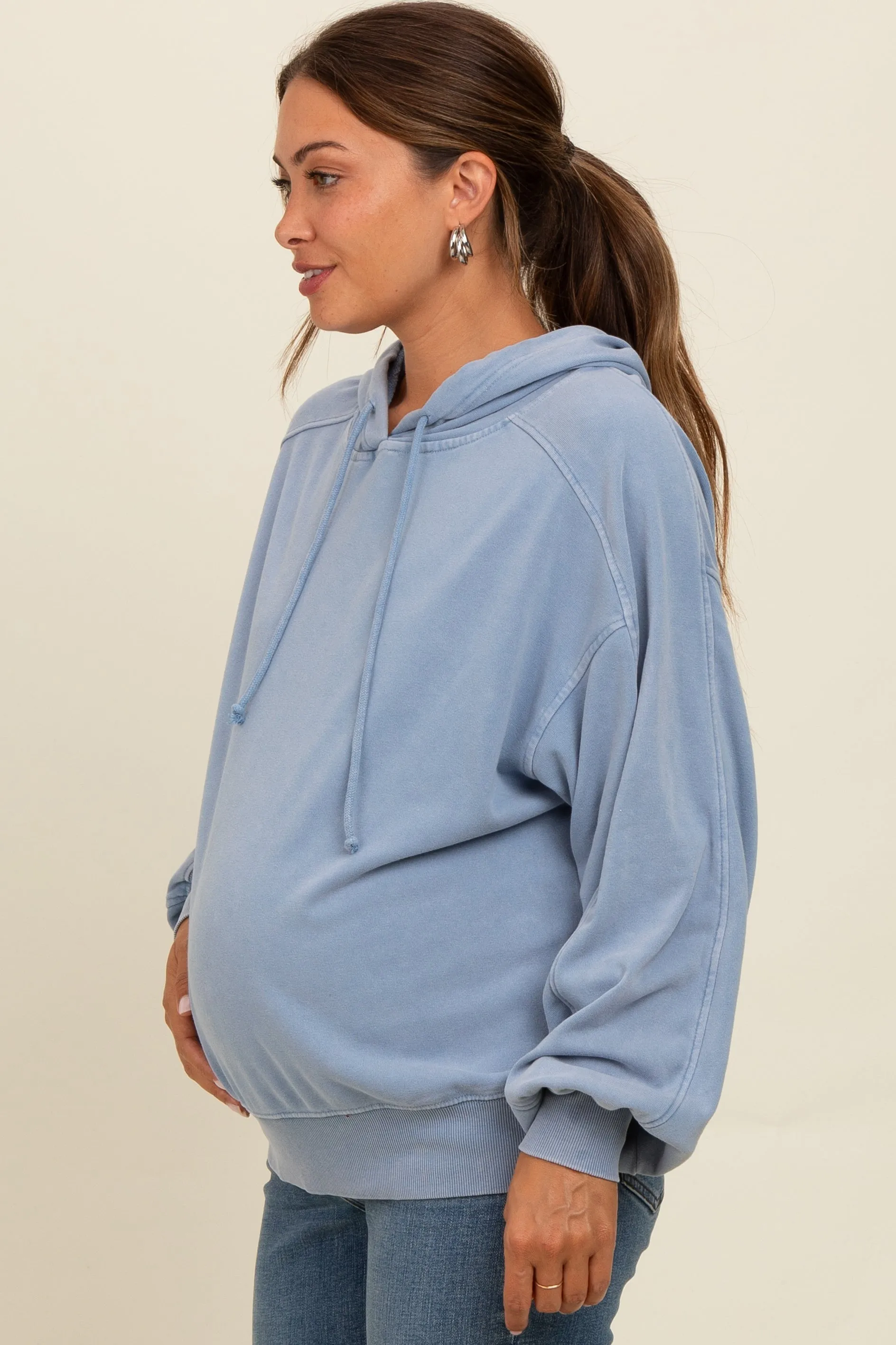 Blue Vintage Wash Oversized Maternity Drawstring Hoodie sold by Pinkblush product image thumbnail 3