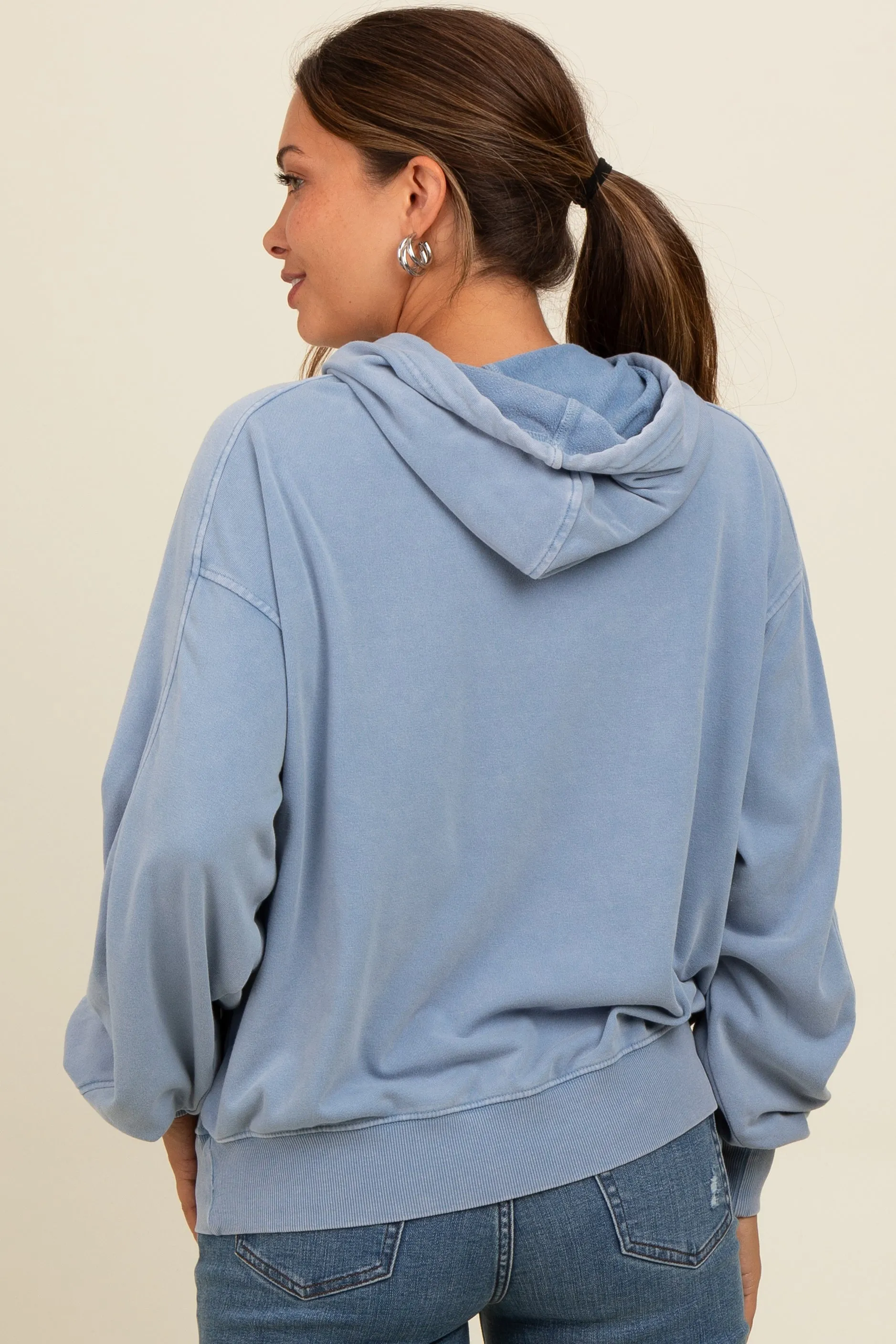 Blue Vintage Wash Oversized Maternity Drawstring Hoodie sold by Pinkblush product image thumbnail 4