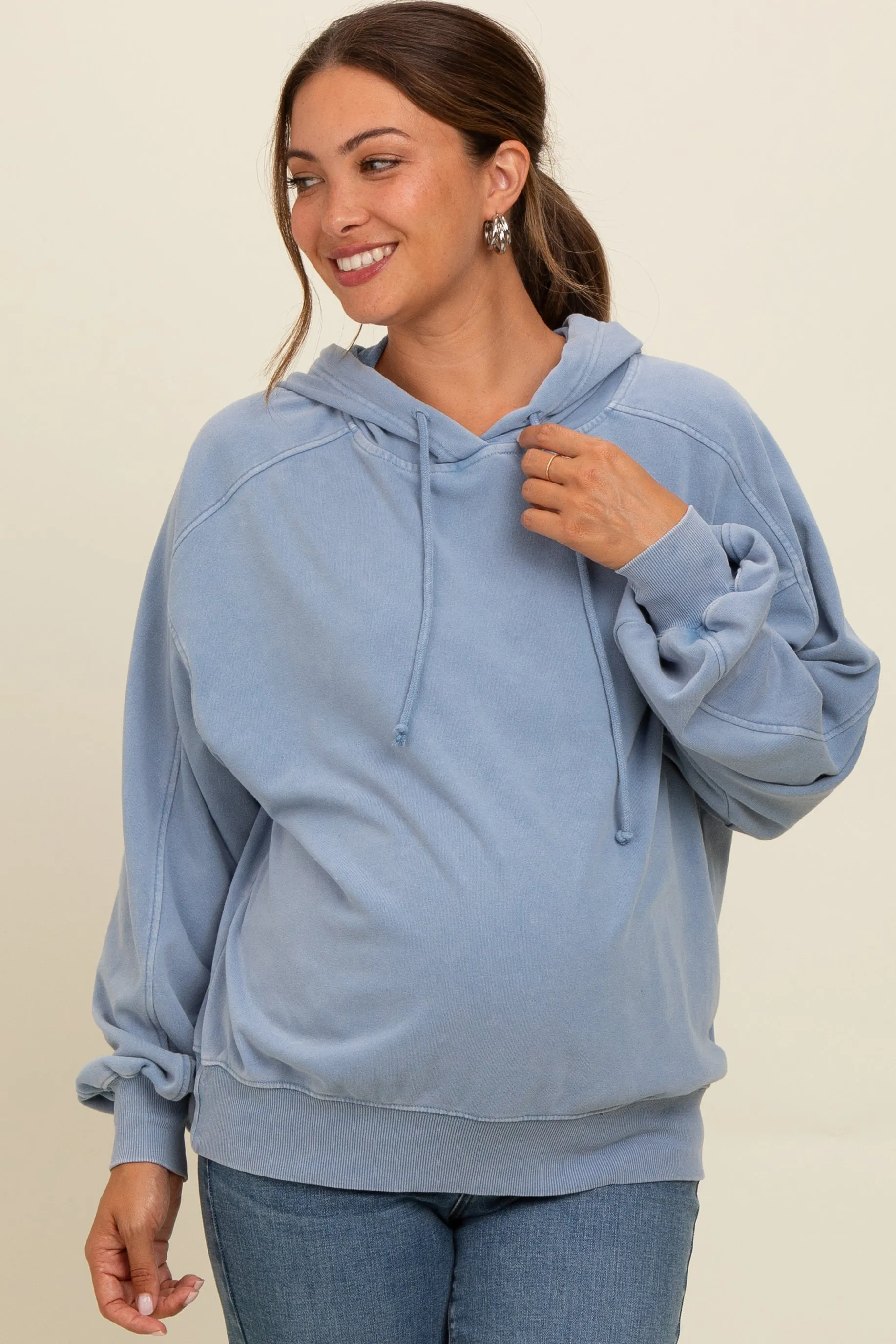 Blue Vintage Wash Oversized Maternity Drawstring Hoodie sold by Pinkblush product image thumbnail 2
