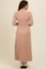 Beige Ribbed Exposed Seam Mock Neck Maternity Dress sold by Pinkblush