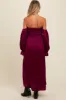 Burgundy Off Shoulder Satin Pleated Bodice Maternity Maxi Dress sold by Pinkblush