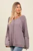 Taupe Mixed Knit Raw Hem Pullover Top sold by Pinkblush