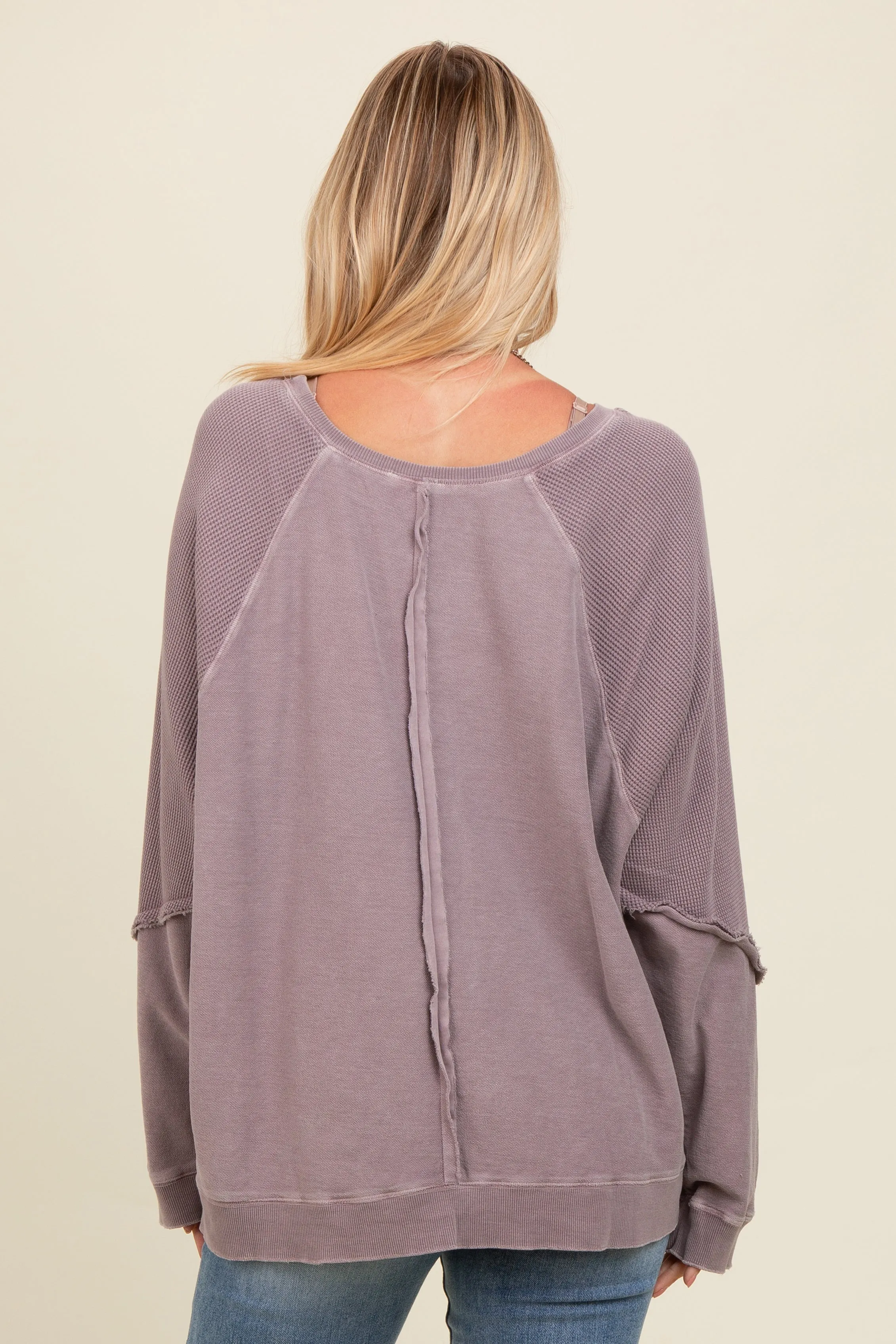 Taupe Mixed Knit Raw Hem Pullover Top sold by Pinkblush product image thumbnail 4