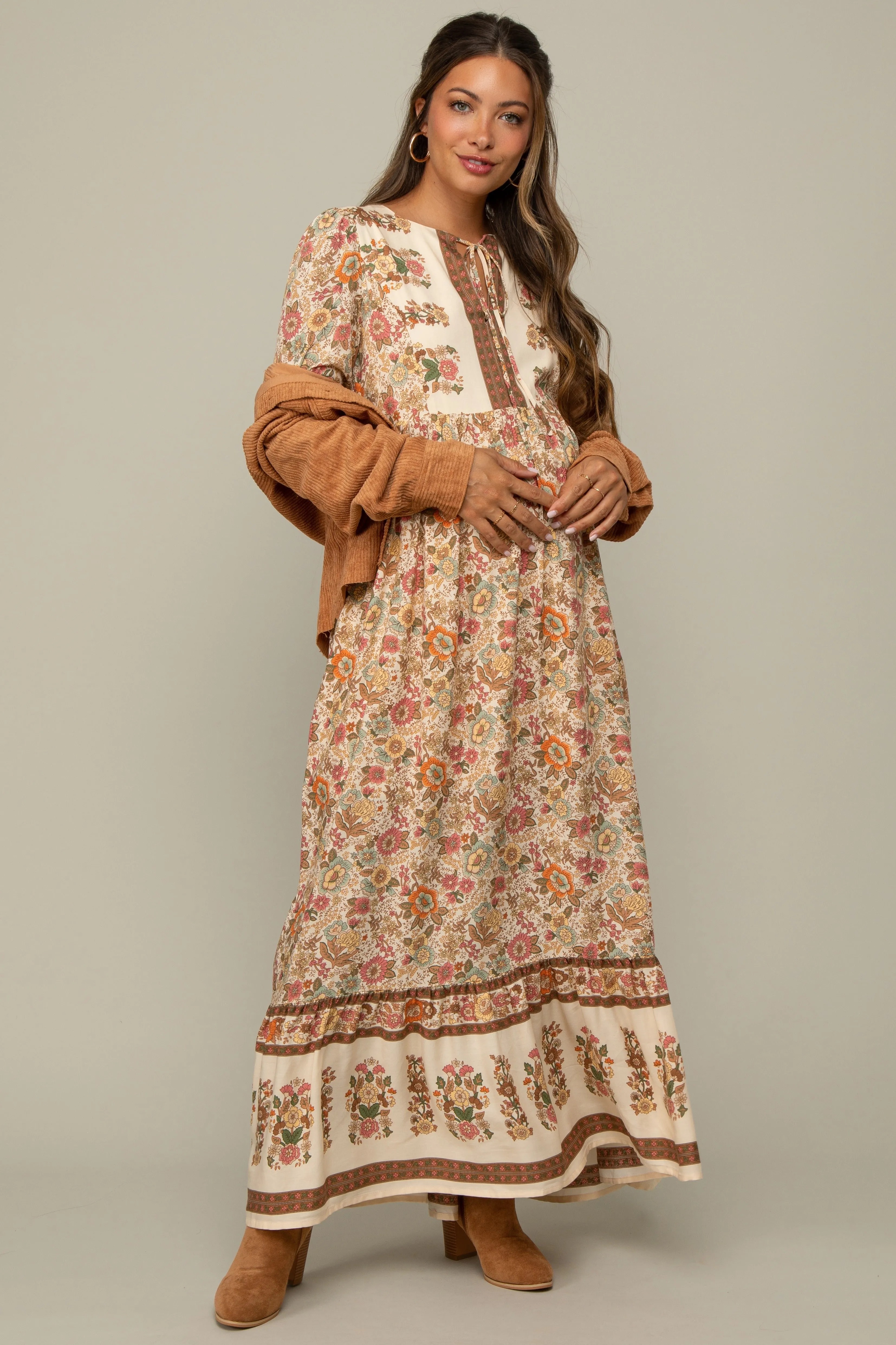 Cream Floral Border Print Maternity Maxi Dress sold by Pinkblush product image thumbnail 4