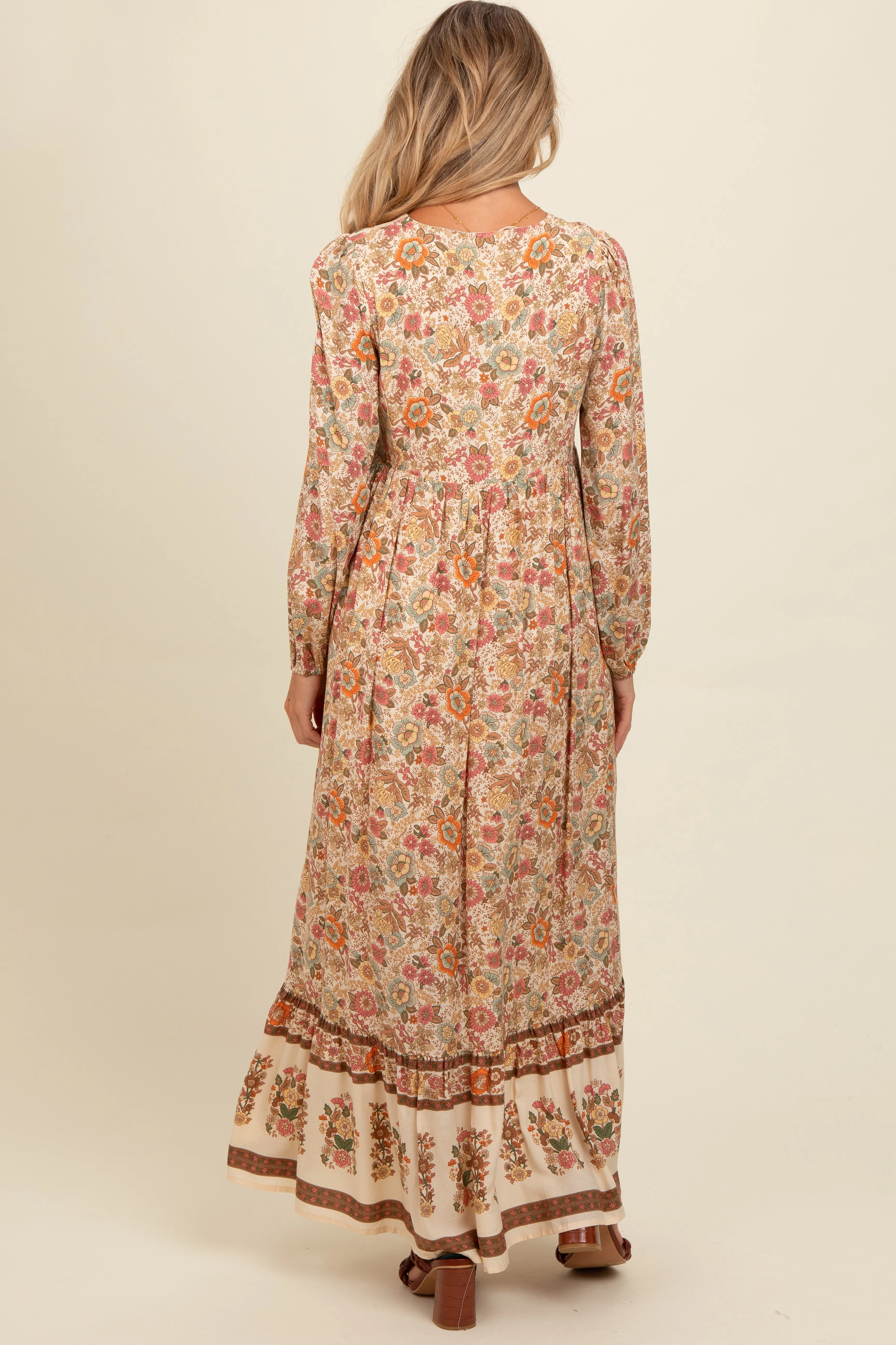 Cream Floral Border Print Maternity Maxi Dress sold by Pinkblush product image thumbnail 3