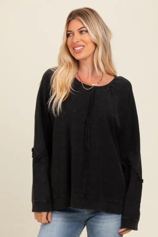 Charcoal Mixed Knit Raw Hem Pullover Top sold by Pinkblush