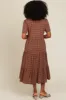Mocha Gingham Tiered Midi Dress sold by Pinkblush